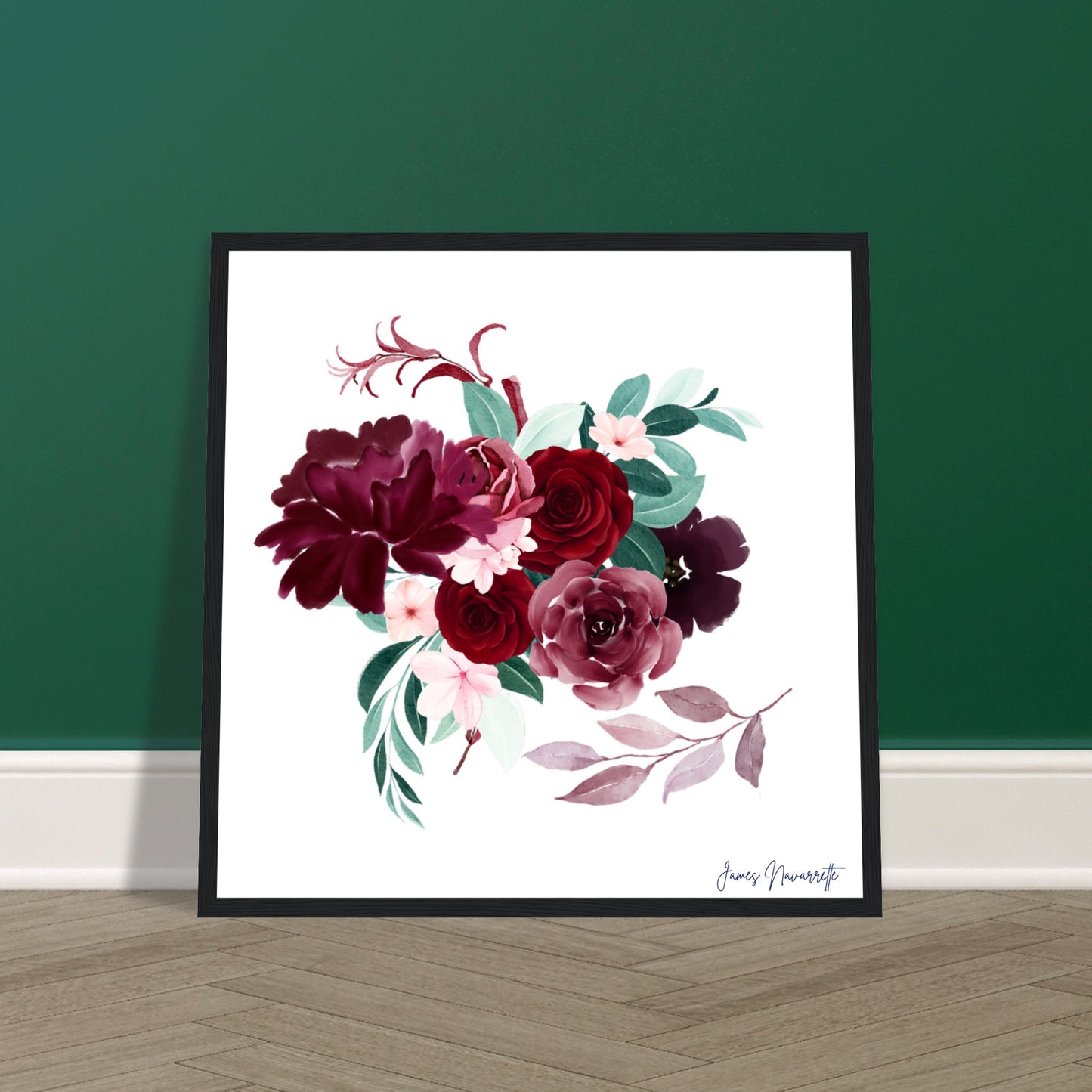 Burgundy Floral Premium Framed Print - Elegant Home Decor - Misfit Marketing Design Studios