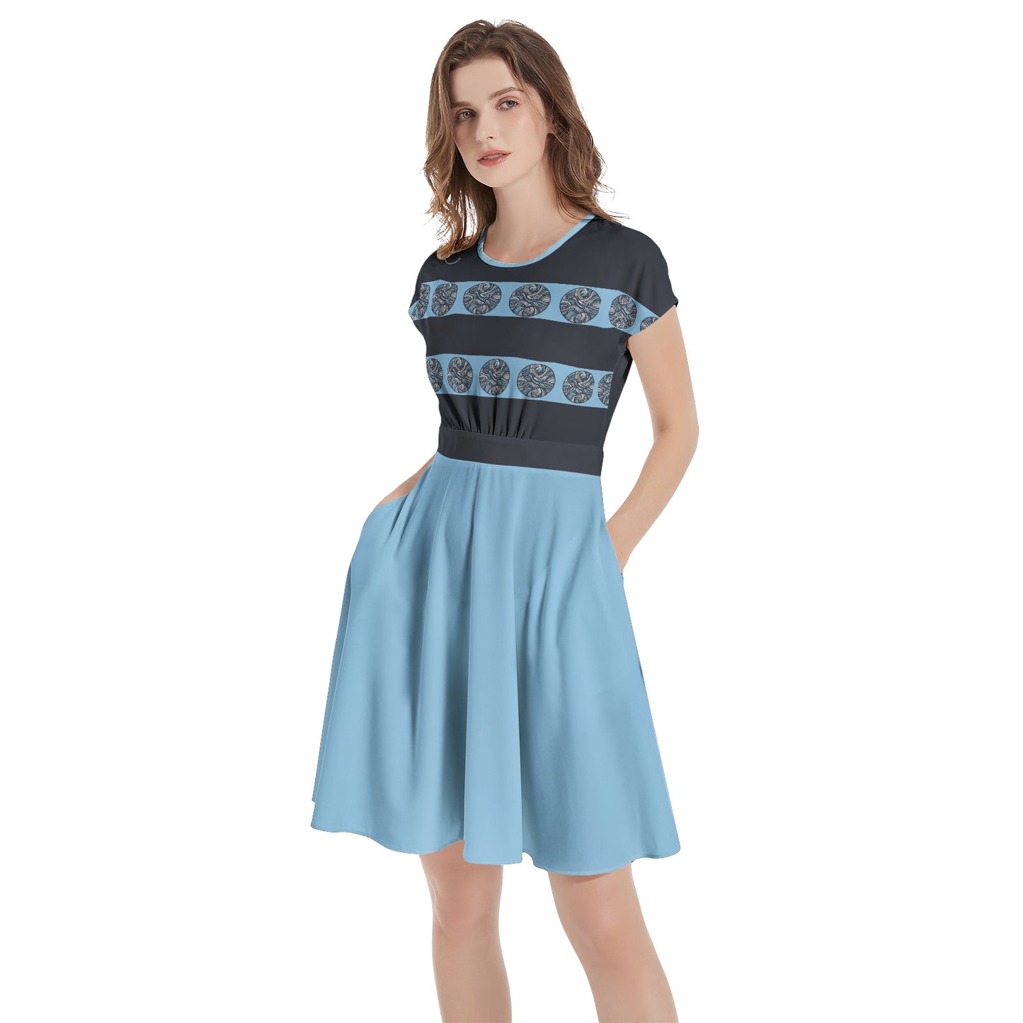 Blue A-Line Midi Dress