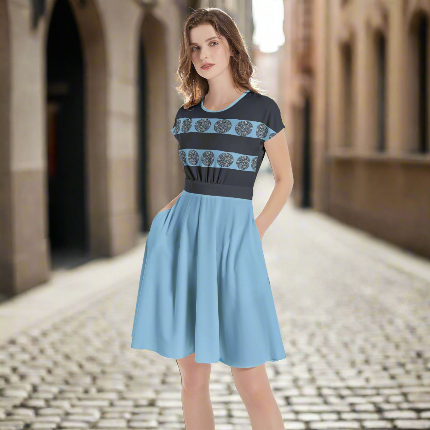 Blue A-Line Midi Dress