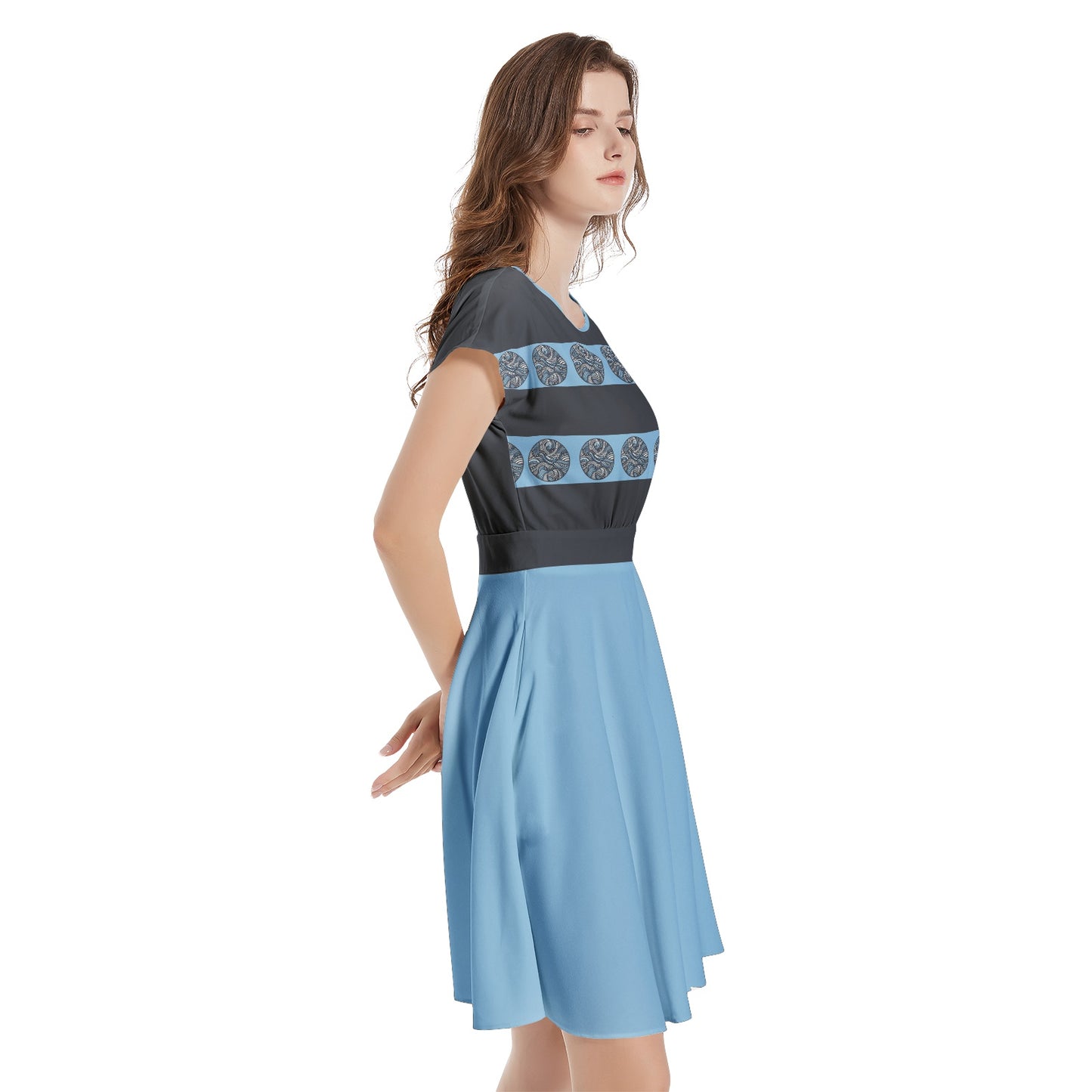 Blue A-Line Midi Dress