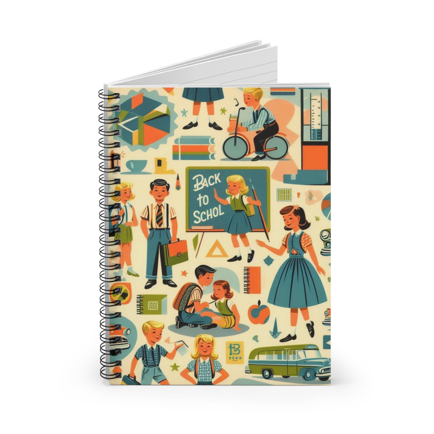 Back to School Mid Century-inspired Spiral Notebook - Ruled Line