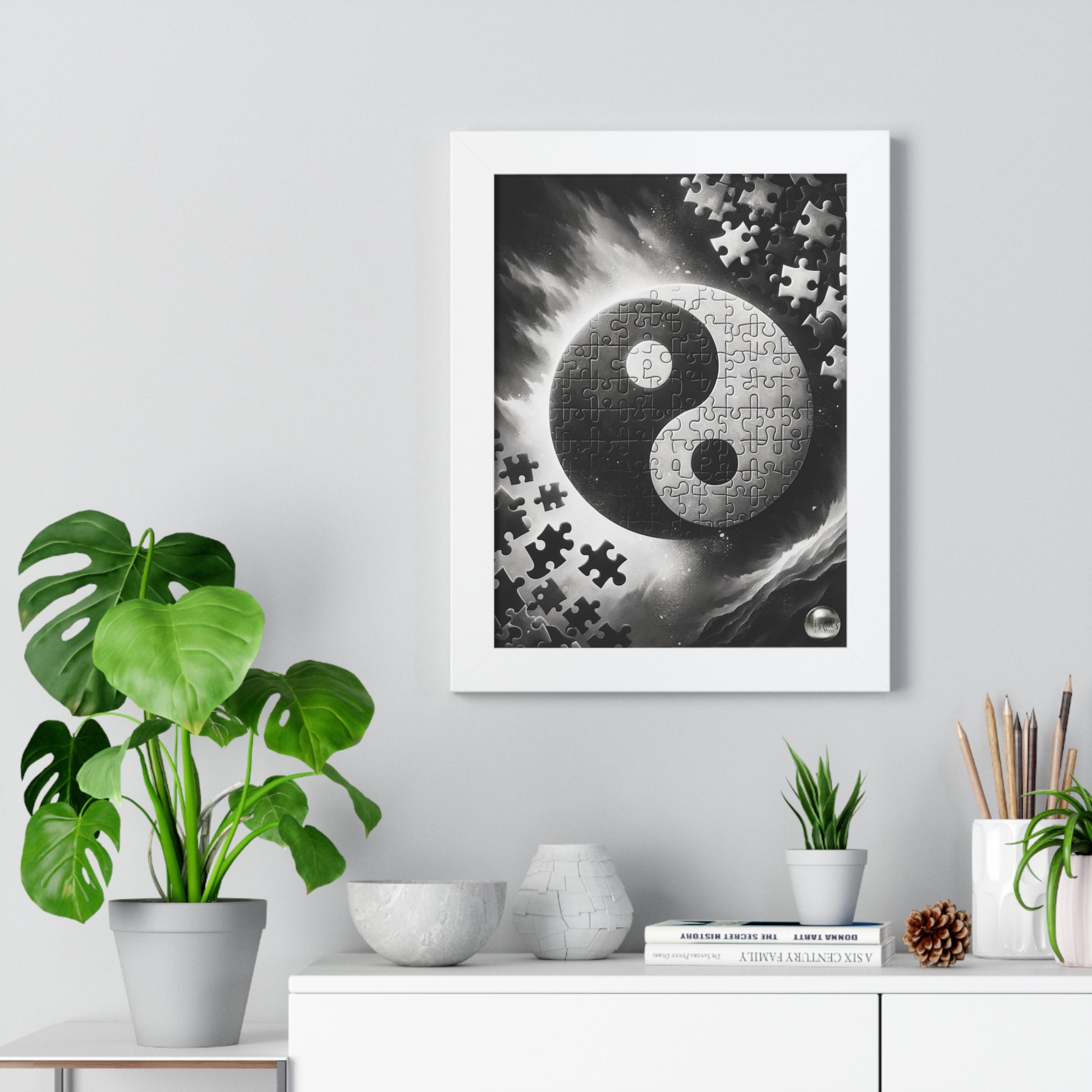 Yin Yang Interconnected Puzzle Pieces - Framed Vertical Poster  Home Decor - Misfit Marketing Design Studios