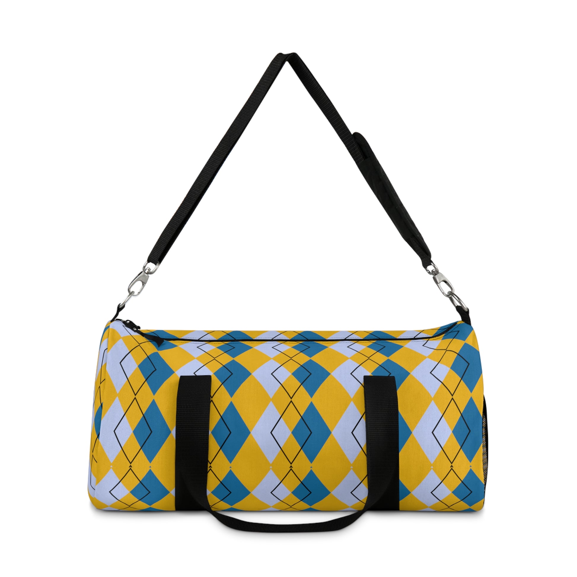 Yellow Argyle Spring Duffel - Perfect for Gym and Travel - Lightweight and Durable - Misfit Marketing Design Studios