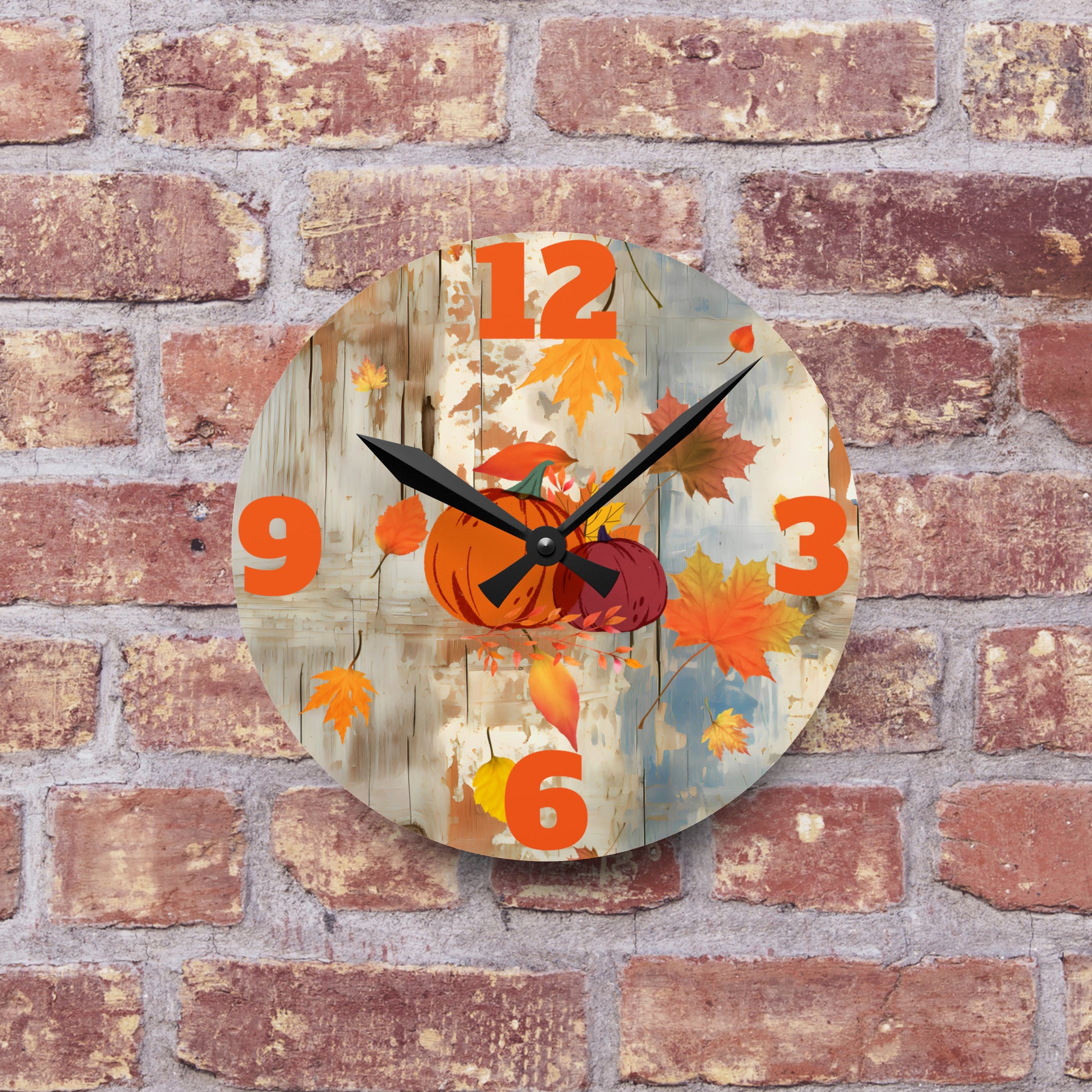 Autumn Pumpkins Acrylic Wall Clock - Misfit Marketing Designs