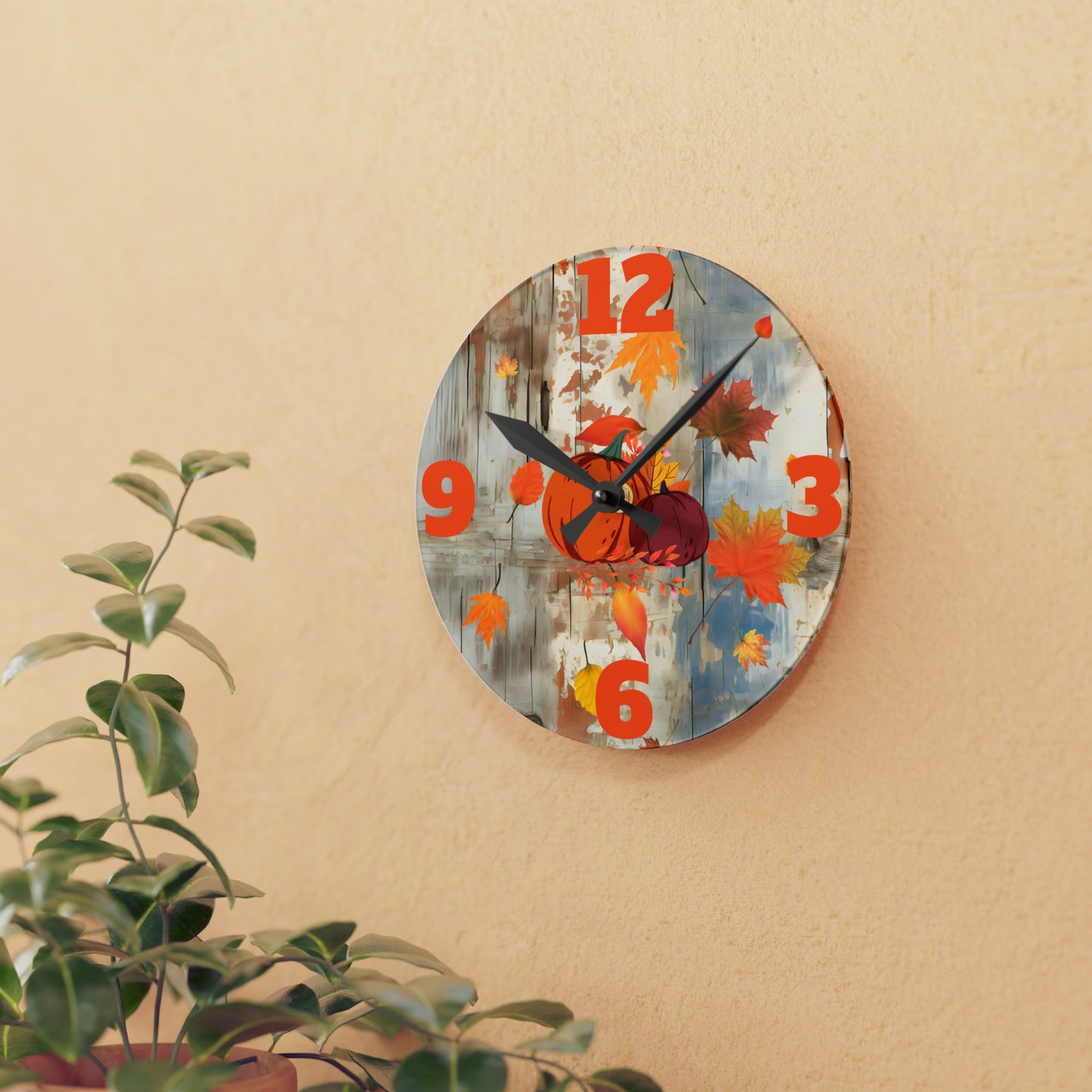 Autumn Pumpkins Acrylic Wall Clock - Misfit Marketing Designs