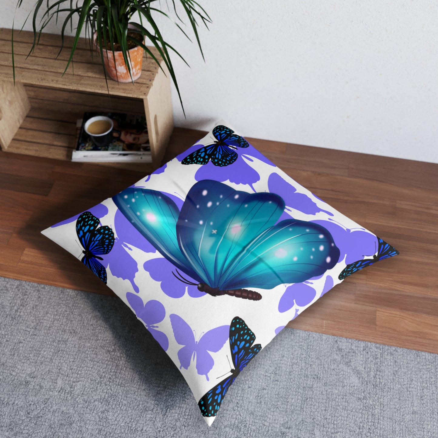 Teal Butterfly Tufted Floor Pillow - Soft and Stylish Decor for Your Home - Misfit Marketing Design Studios