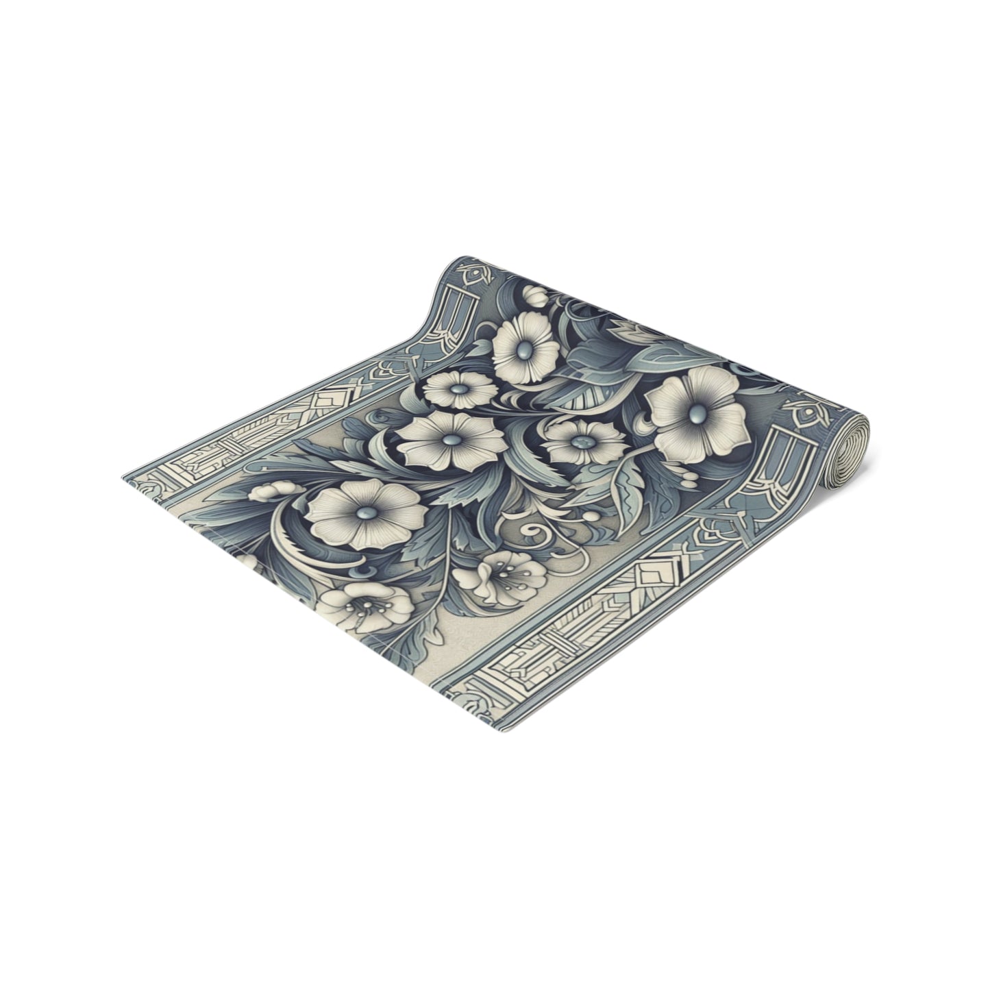 Antique Periwinkle and White Floral Pattern Table Runner