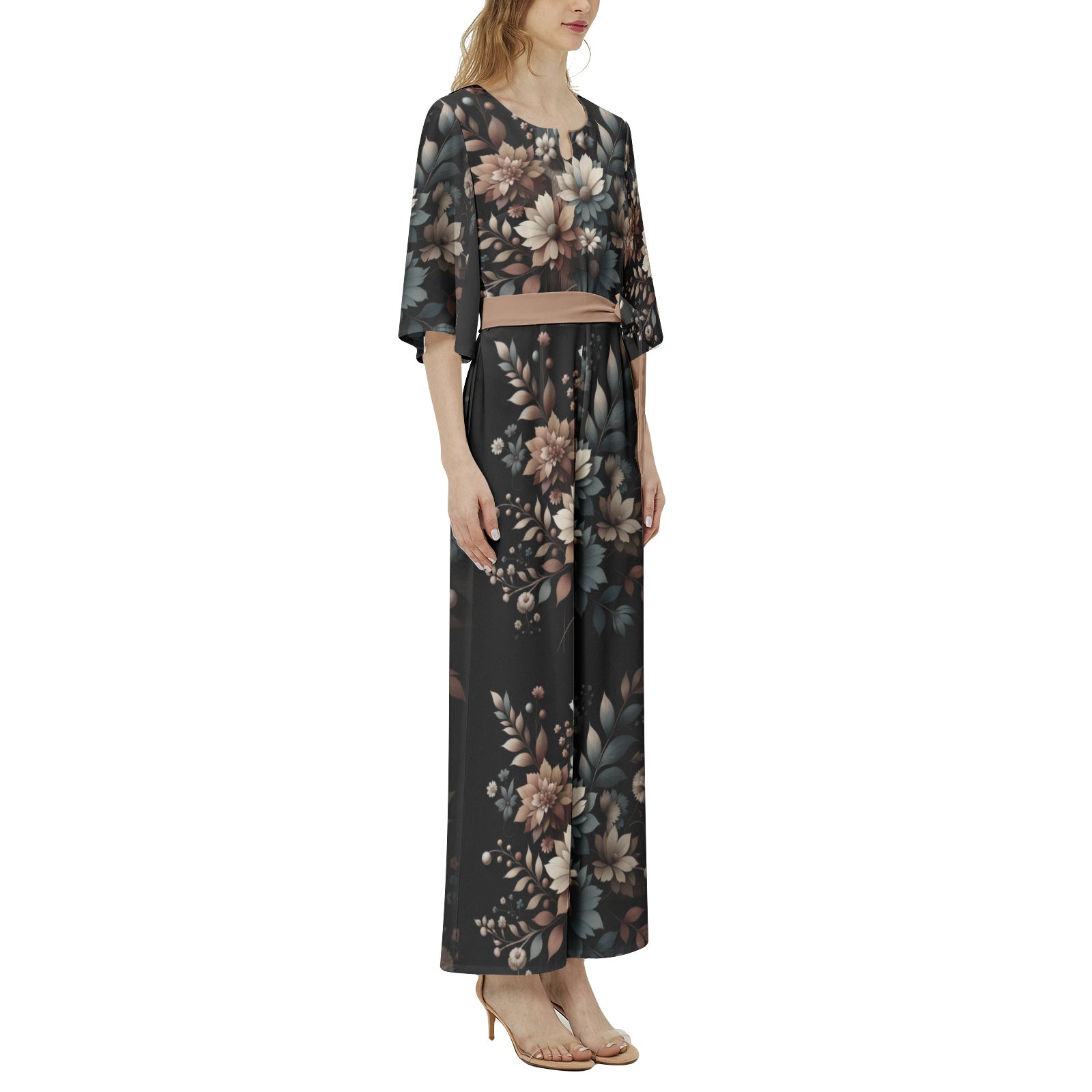 Floral Dolman Sleeve Wide Leg Jumpsuit with Belt - Chic and Comfortable - Misfit Marketing Design Studios