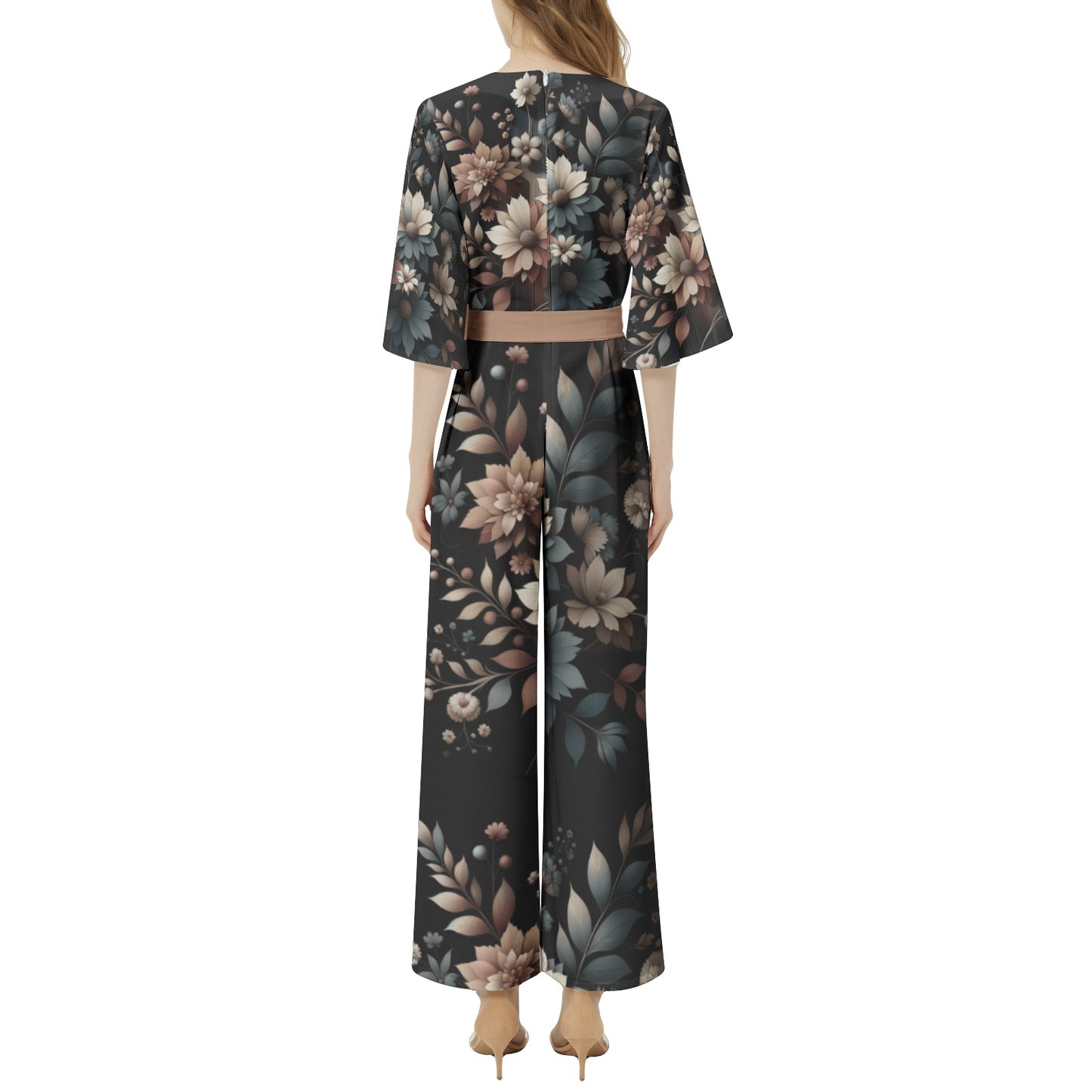 Floral Dolman Sleeve Wide Leg Jumpsuit with Belt - Chic and Comfortable - Misfit Marketing Design Studios