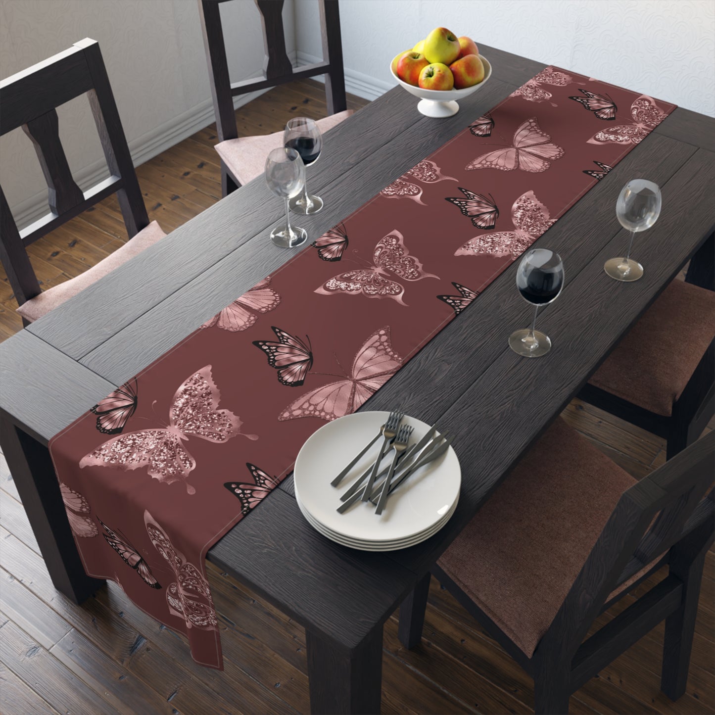 Butterfly Rose Table Runner - Elegant Home Decor Piece - Misfit Marketing Design Studios