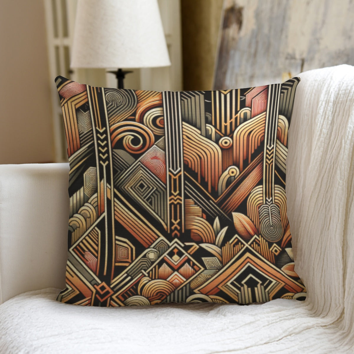 Art Deco Golden Orange Accent Pillow - Decorative Home Decor Piece - Misfit Marketing Design Studios