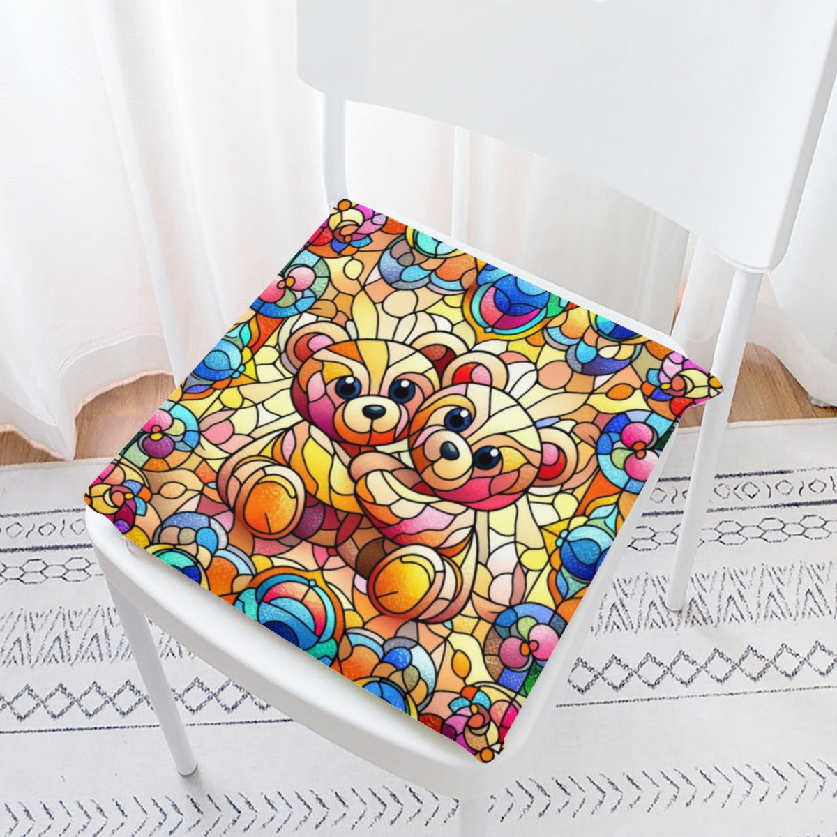 Stained Glass Teddy Bear Seat Cushion