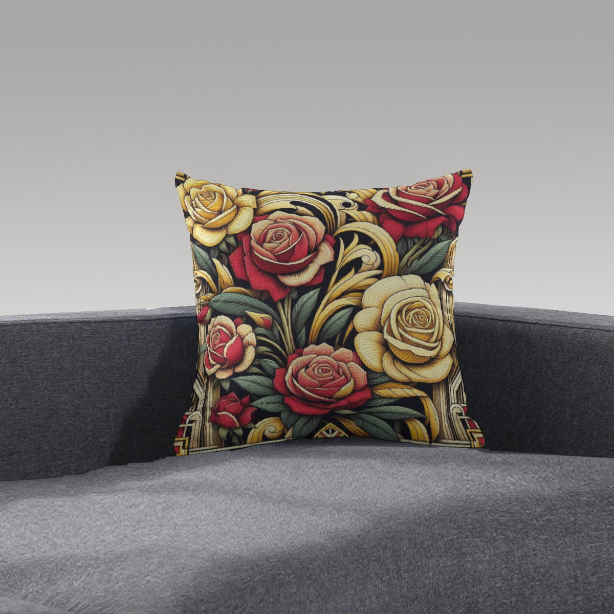 Yellow and Red Rose Decorative Plush Accent Pillows.