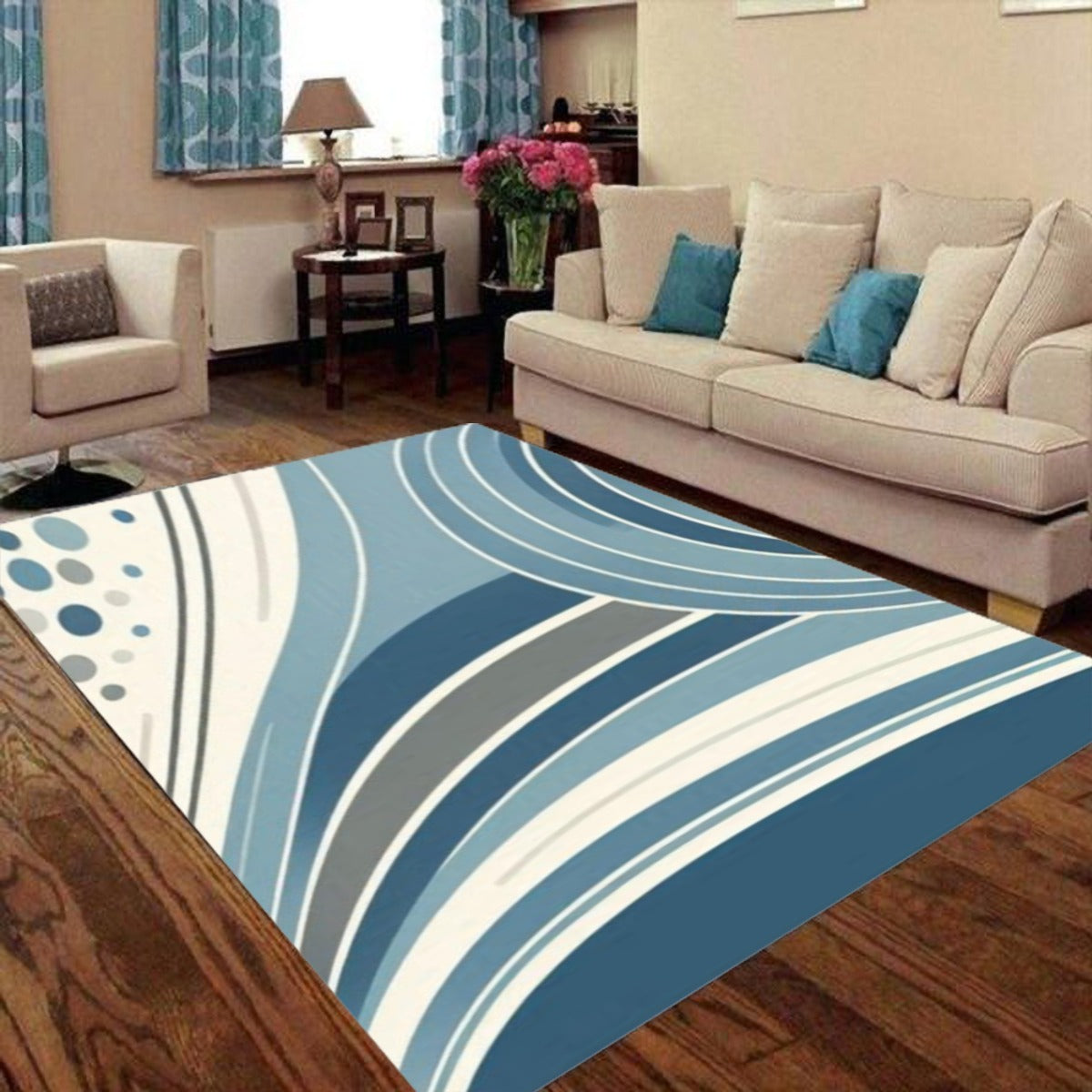 Teal Abstract Contemporary Design Foldable Rectangular Floor Mat