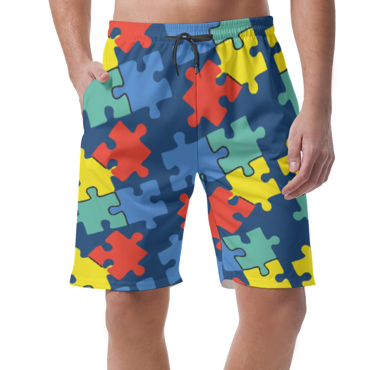 Mens Puzzle Pieces Shorts in Vibrant Colors - Perfect for Casual Wear - Misfit Marketing Design Studios