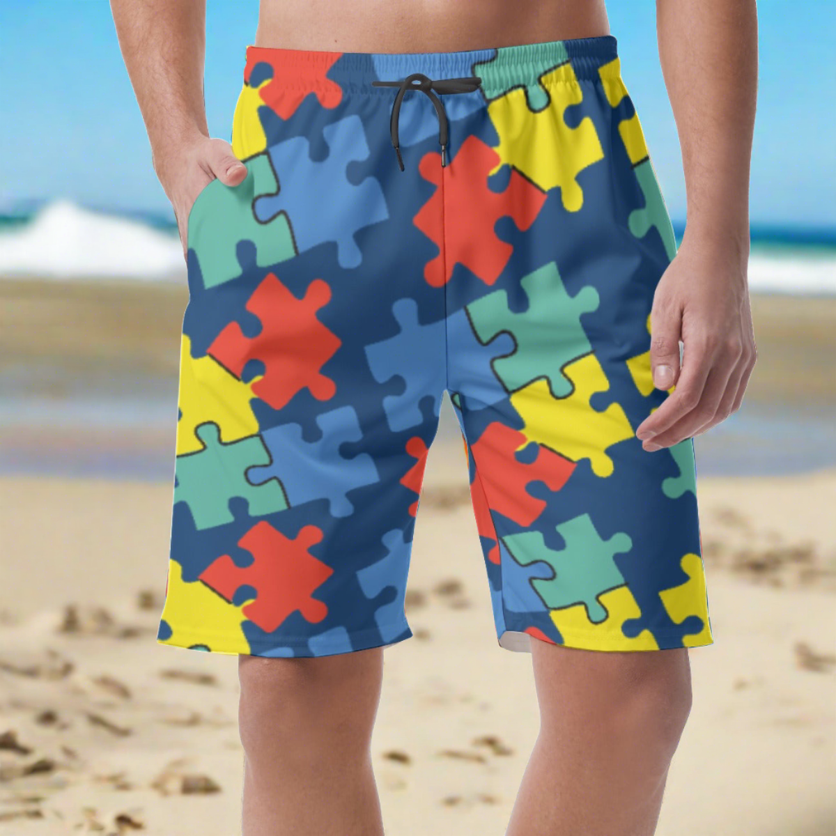 Mens Puzzle Pieces Shorts in Vibrant Colors - Perfect for Casual Wear - Misfit Marketing Design Studios