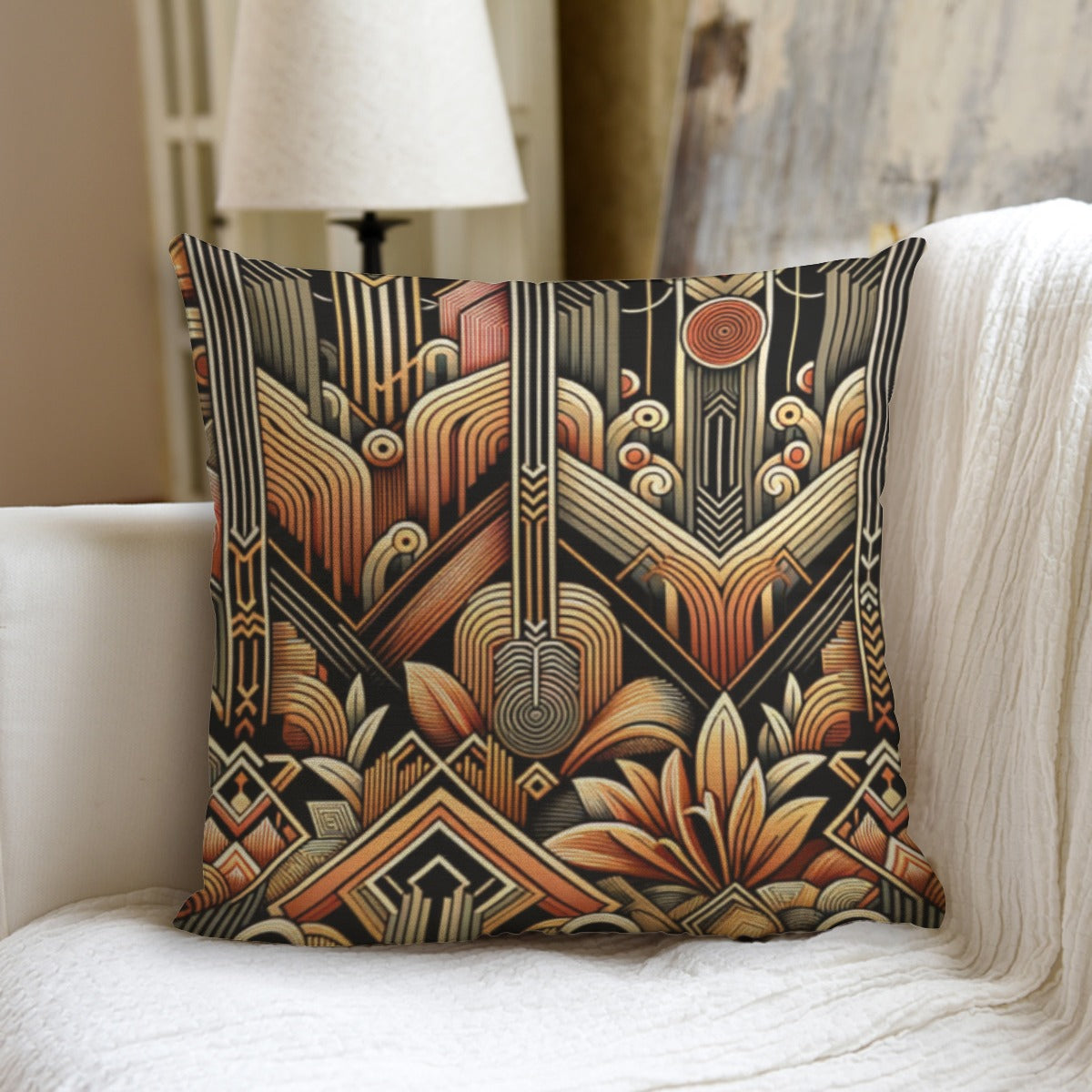 Art Deco Golden Orange Accent Pillow - Decorative Home Decor Piece - Misfit Marketing Design Studios