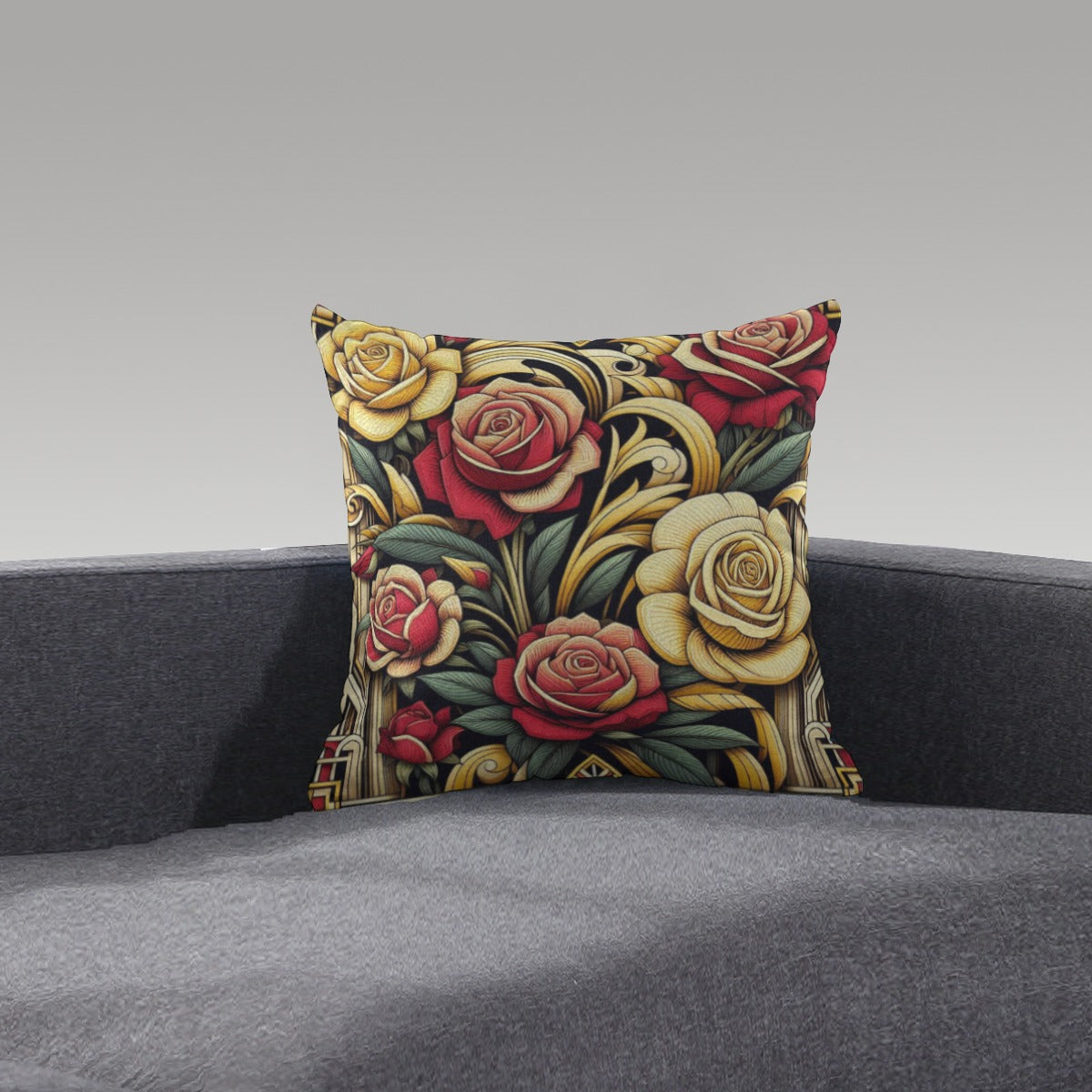 Yellow and Red Rose Decorative Plush Accent Pillows.