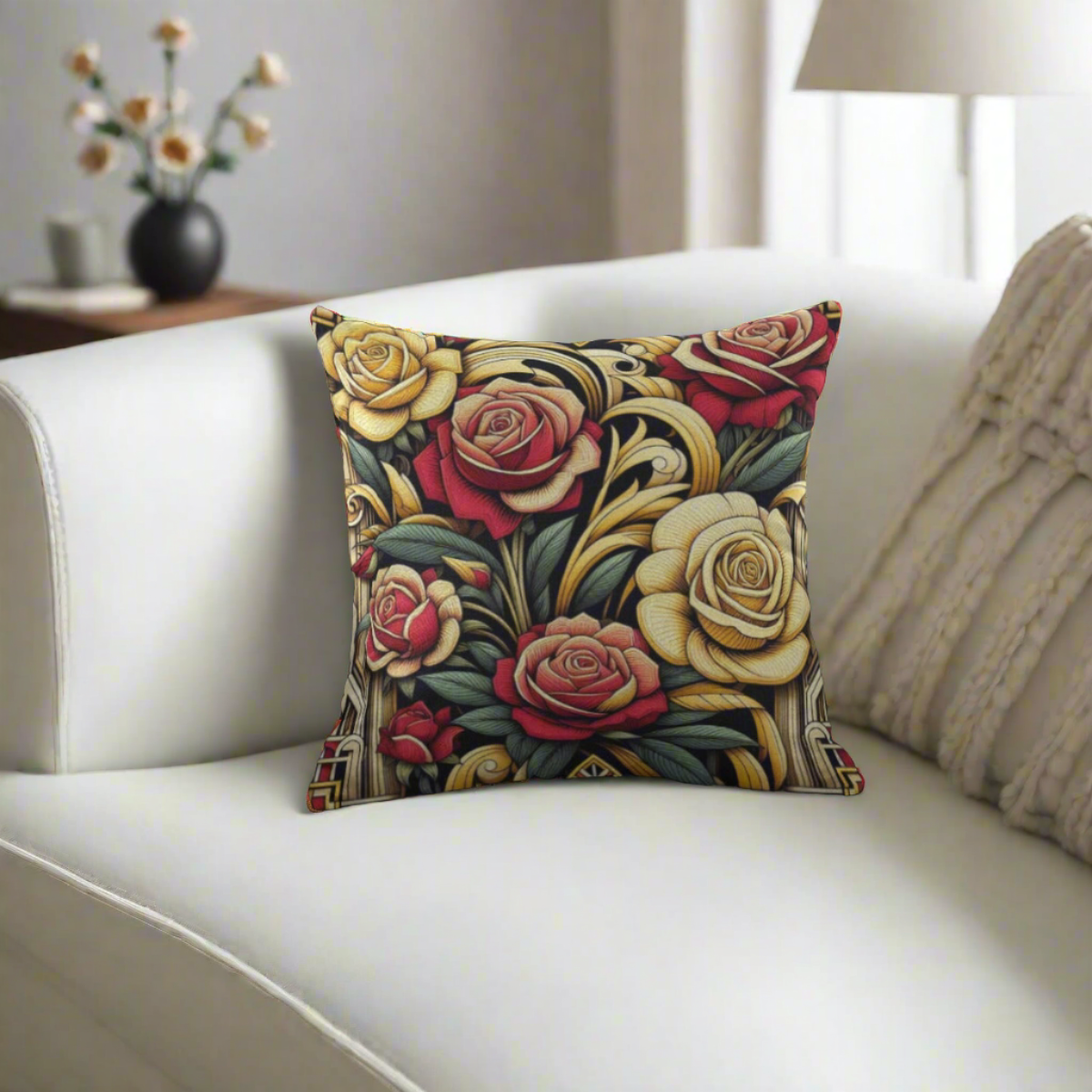 Yellow and Red Rose Decorative Plush Accent Pillows.