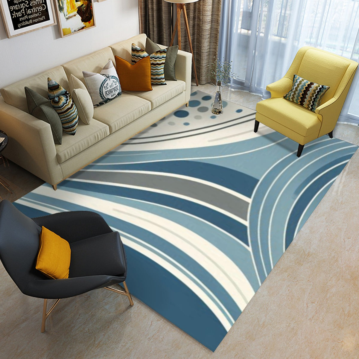 Teal Abstract Contemporary Design Foldable Rectangular Floor Mat