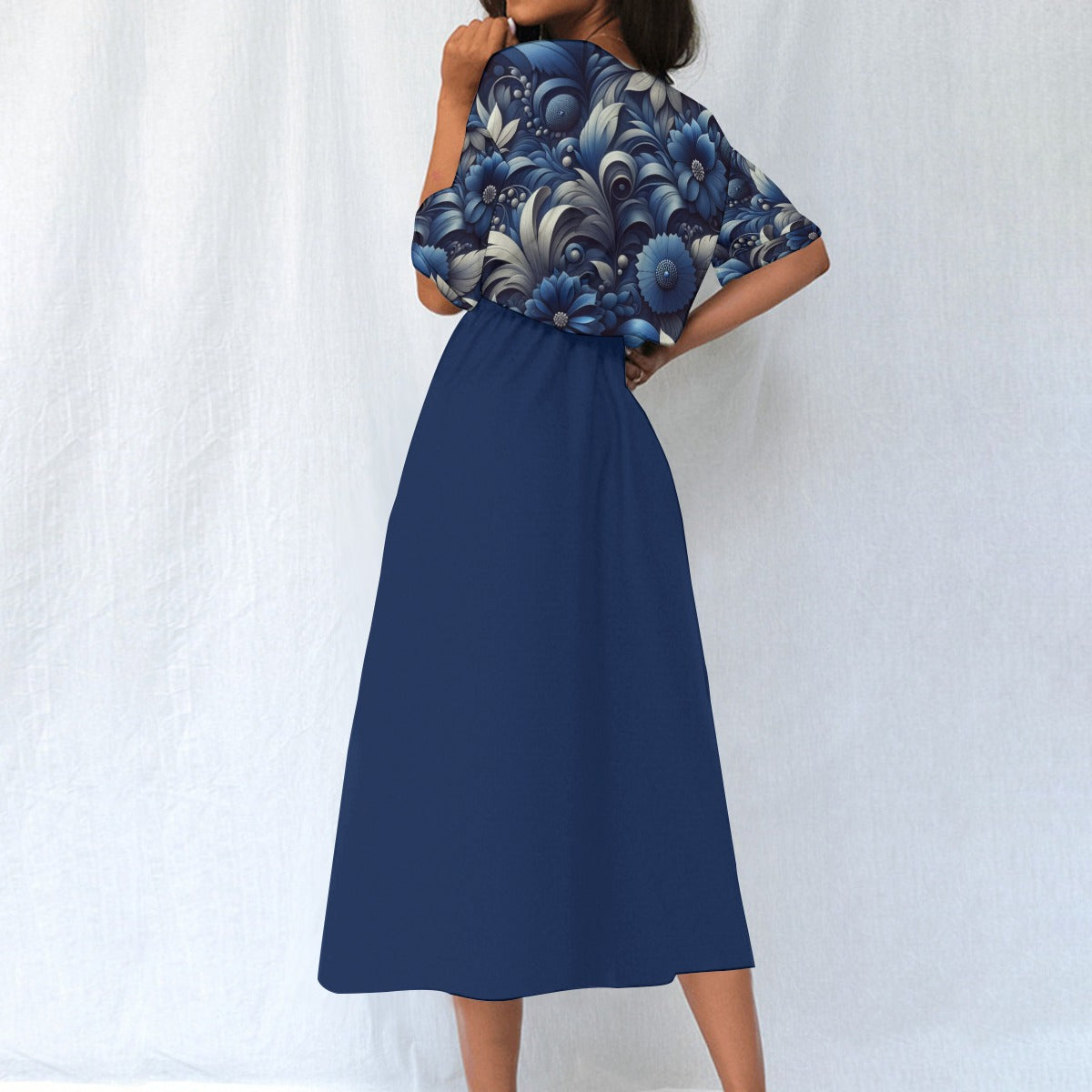 Indigo Floral Maxi Dress with Elastic Waist - Perfect for Any Occasion - Misfit Marketing Design Studios