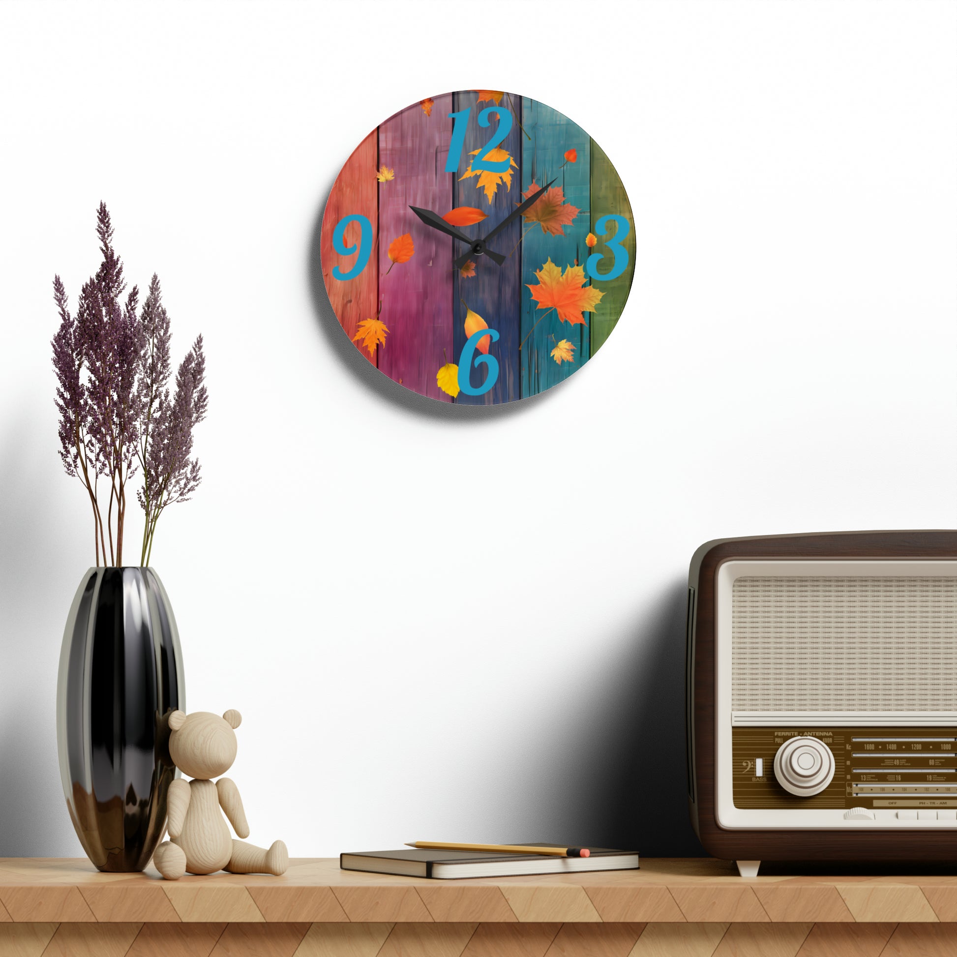 Colorful Wood Autumn Acrylic Wall Clock - Misfit Marketing Designs