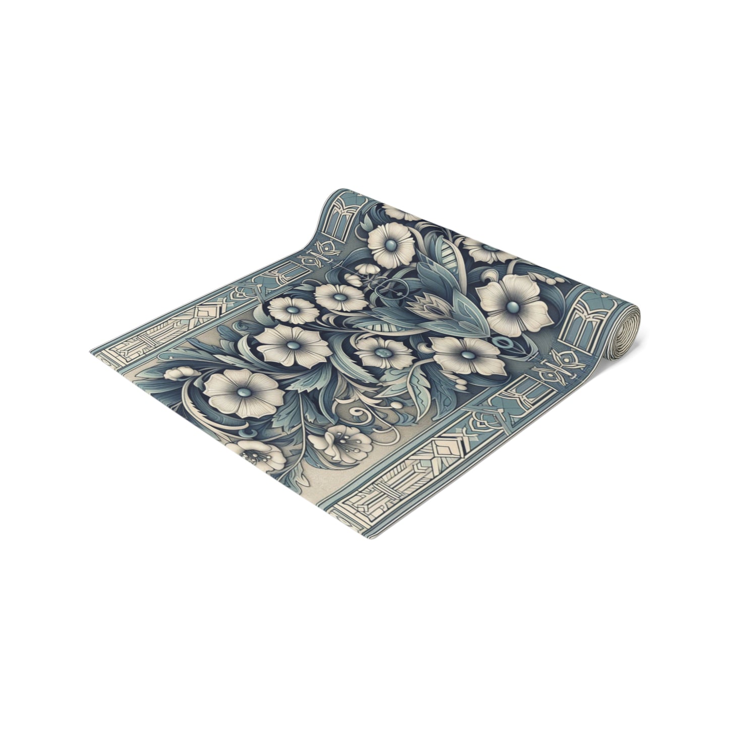 Antique Periwinkle and White Floral Pattern Table Runner