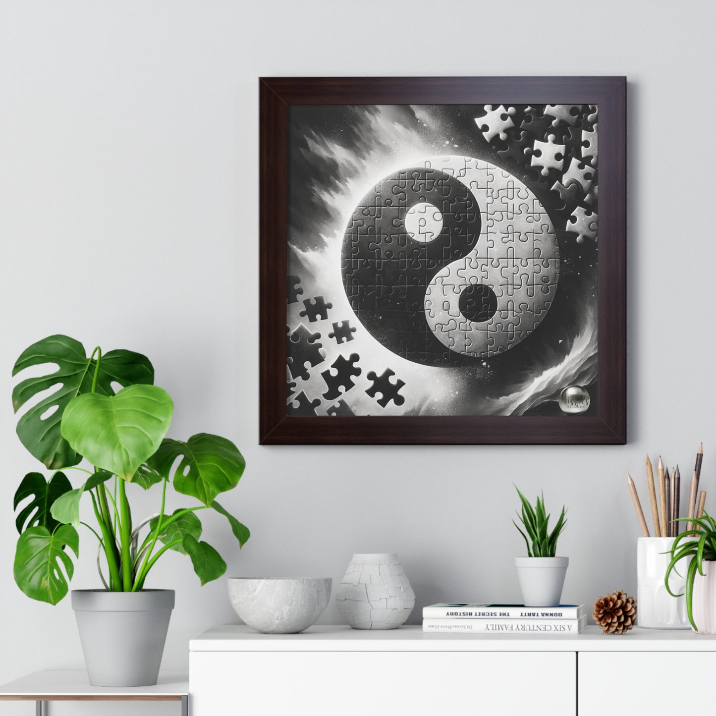 Yin Yang Interconnected Puzzle Pieces - Framed Vertical Poster  Home Decor - Misfit Marketing Design Studios