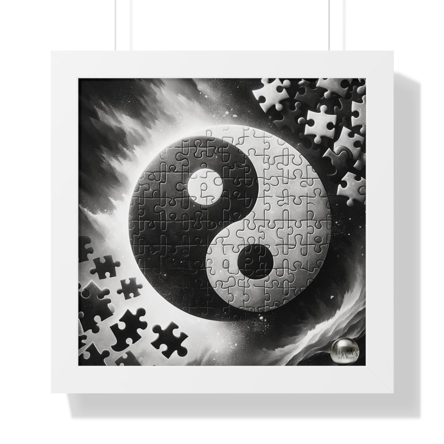 Yin Yang Interconnected Puzzle Pieces - Framed Vertical Poster  Home Decor - Misfit Marketing Design Studios