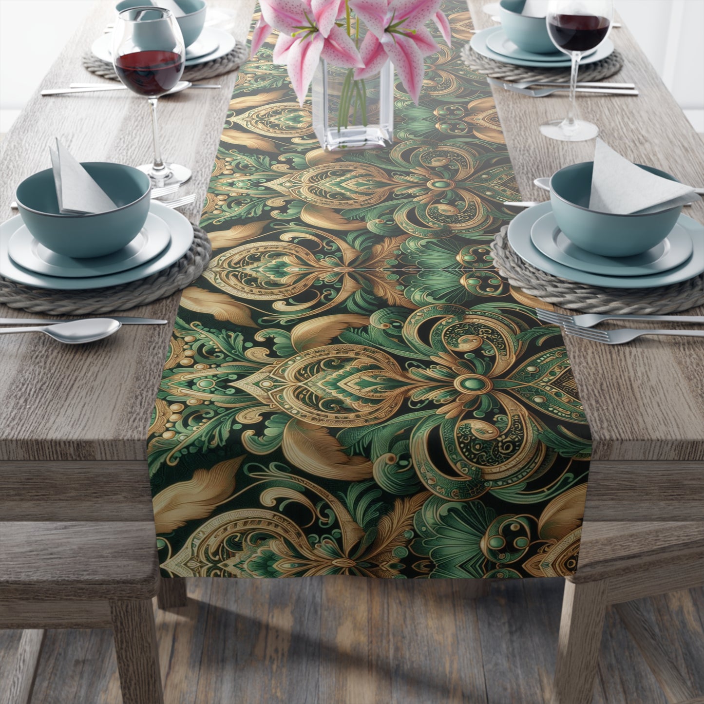 Ornate Emerald Table Runner