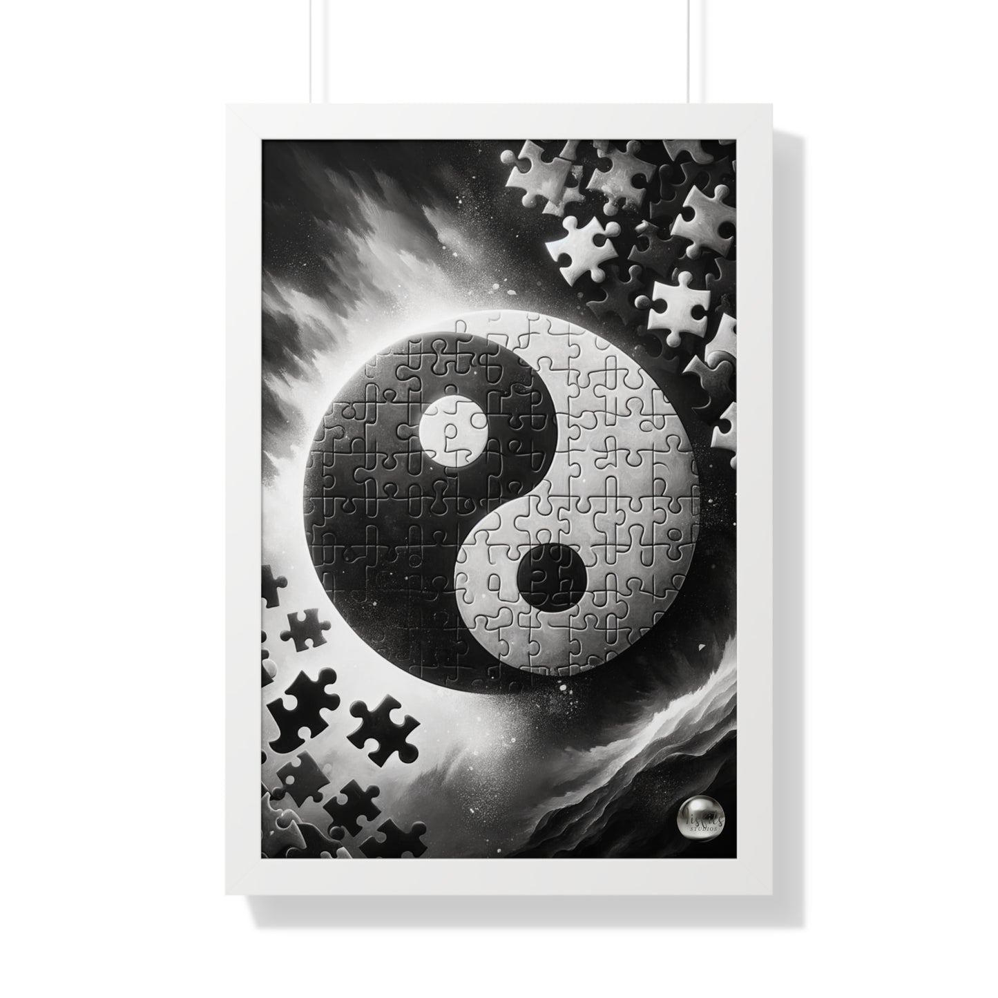 Yin Yang Interconnected Puzzle Pieces - Framed Vertical Poster  Home Decor - Misfit Marketing Design Studios