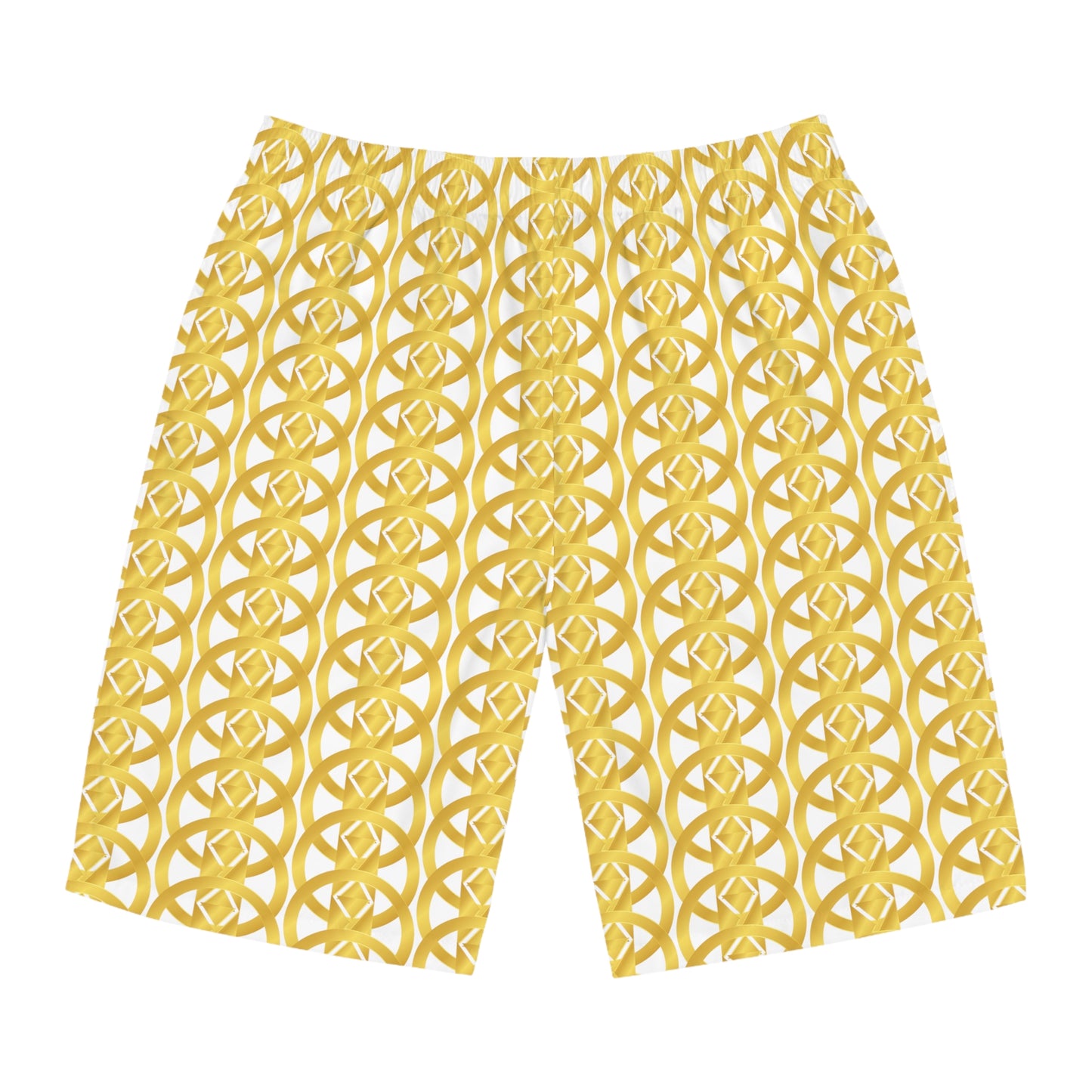 Gold and White Mens Board Shorts - Fashionable Beachwear for Summer - Misfit Marketing Design Studios