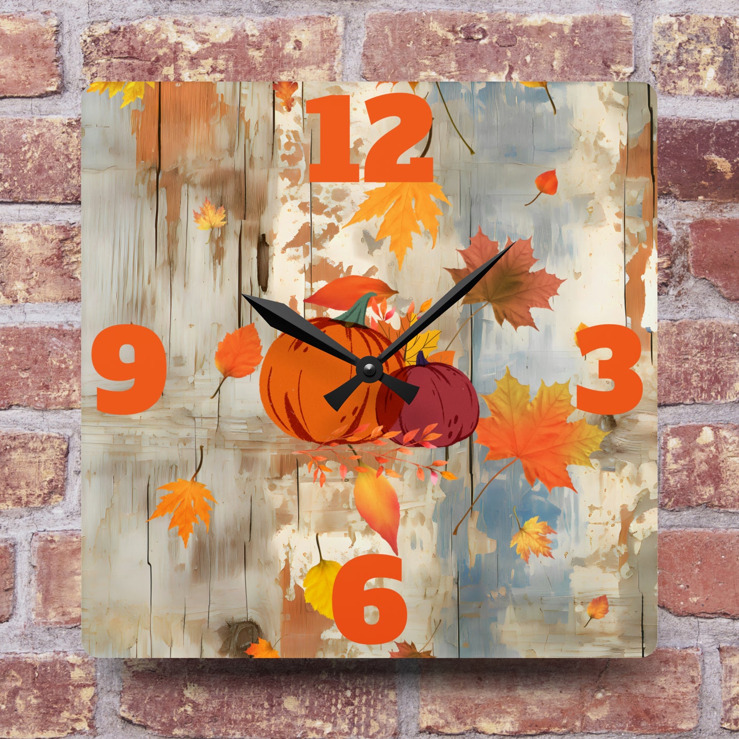 Autumn Pumpkins Acrylic Wall Clock - Misfit Marketing Designs