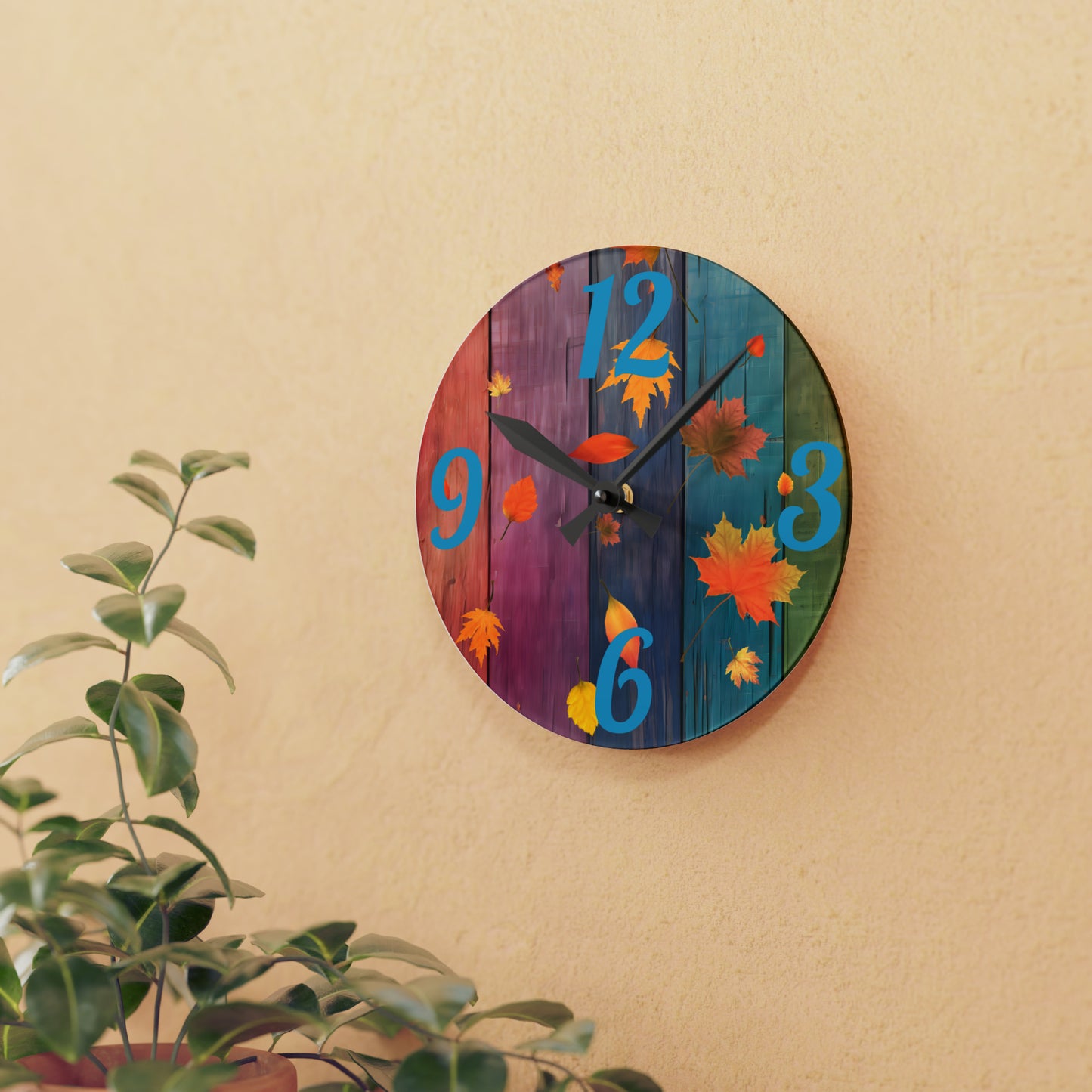 Colorful Wood Autumn Acrylic Wall Clock - Misfit Marketing Designs