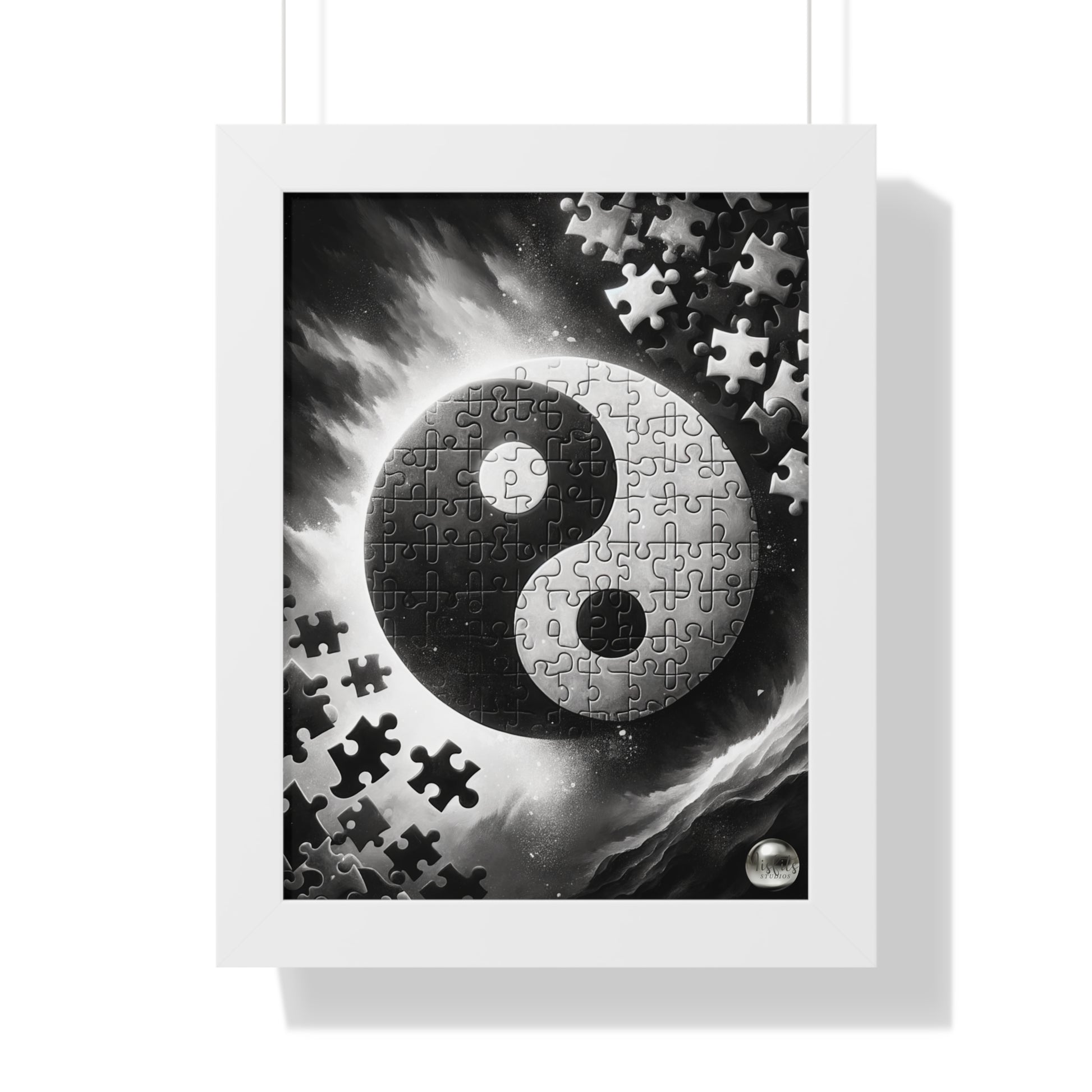 Yin Yang Interconnected Puzzle Pieces - Framed Vertical Poster  Home Decor - Misfit Marketing Design Studios