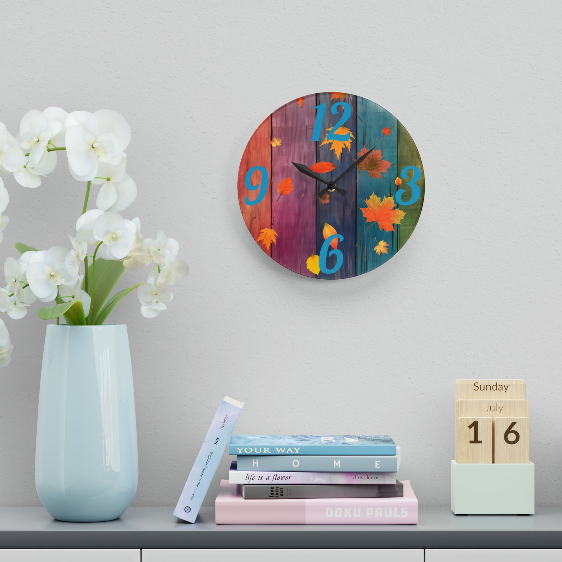 Colorful Wood Autumn Acrylic Wall Clock - Misfit Marketing Designs