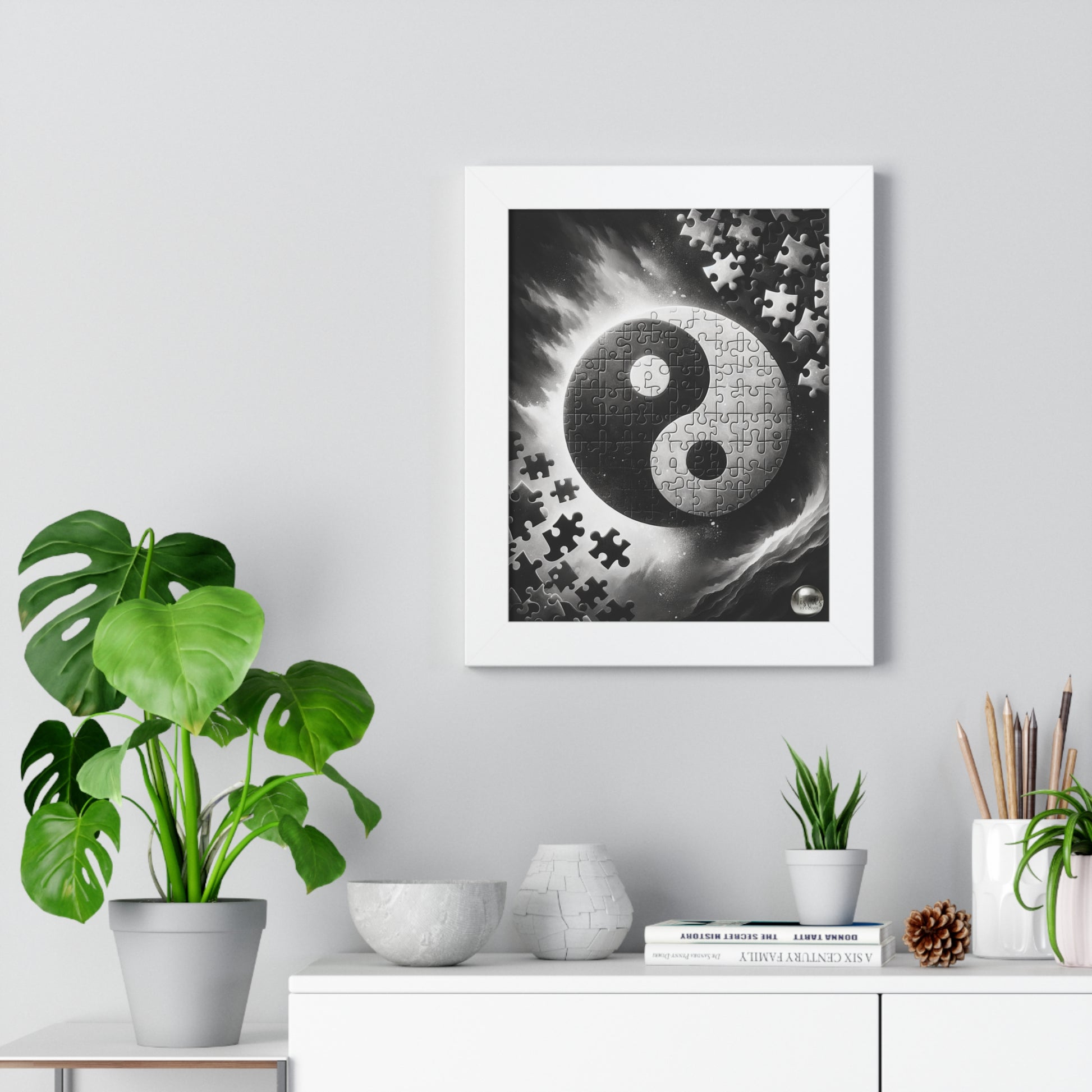 Yin Yang Interconnected Puzzle Pieces - Framed Vertical Poster  Home Decor - Misfit Marketing Design Studios