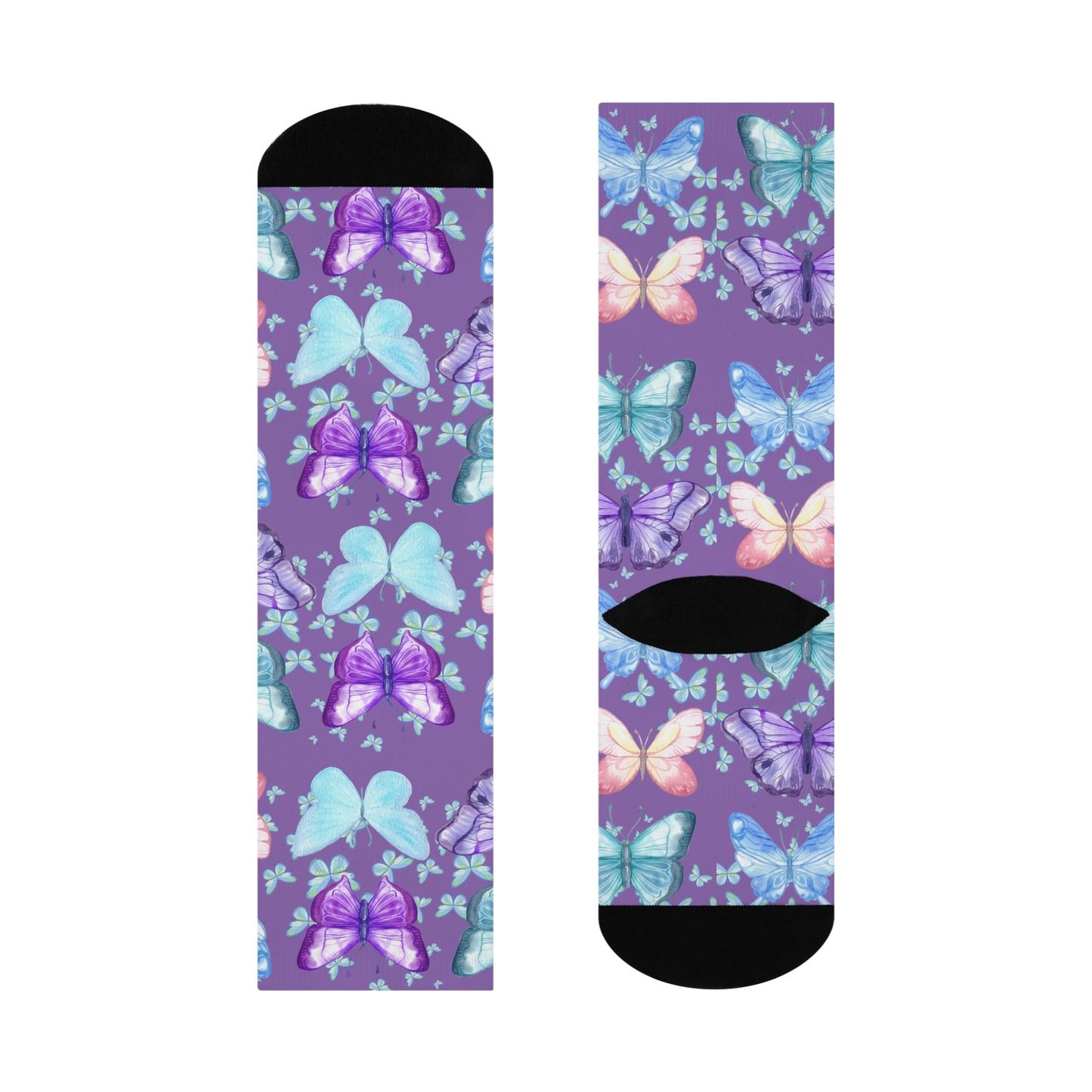 Pastel Butterfly Cushioned Crew Socks - Soft Colorful Footwear - Misfit Marketing Design Studios