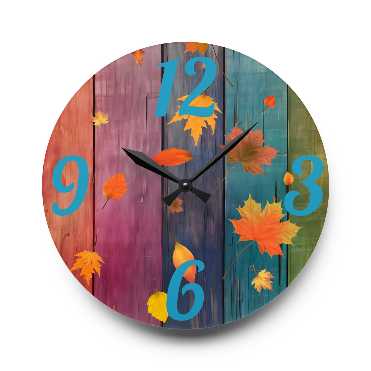 Colorful Wood Autumn Acrylic Wall Clock - Misfit Marketing Designs