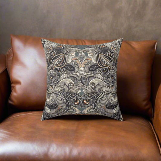 Art Deco Paisley Faux Suede Square Pillow