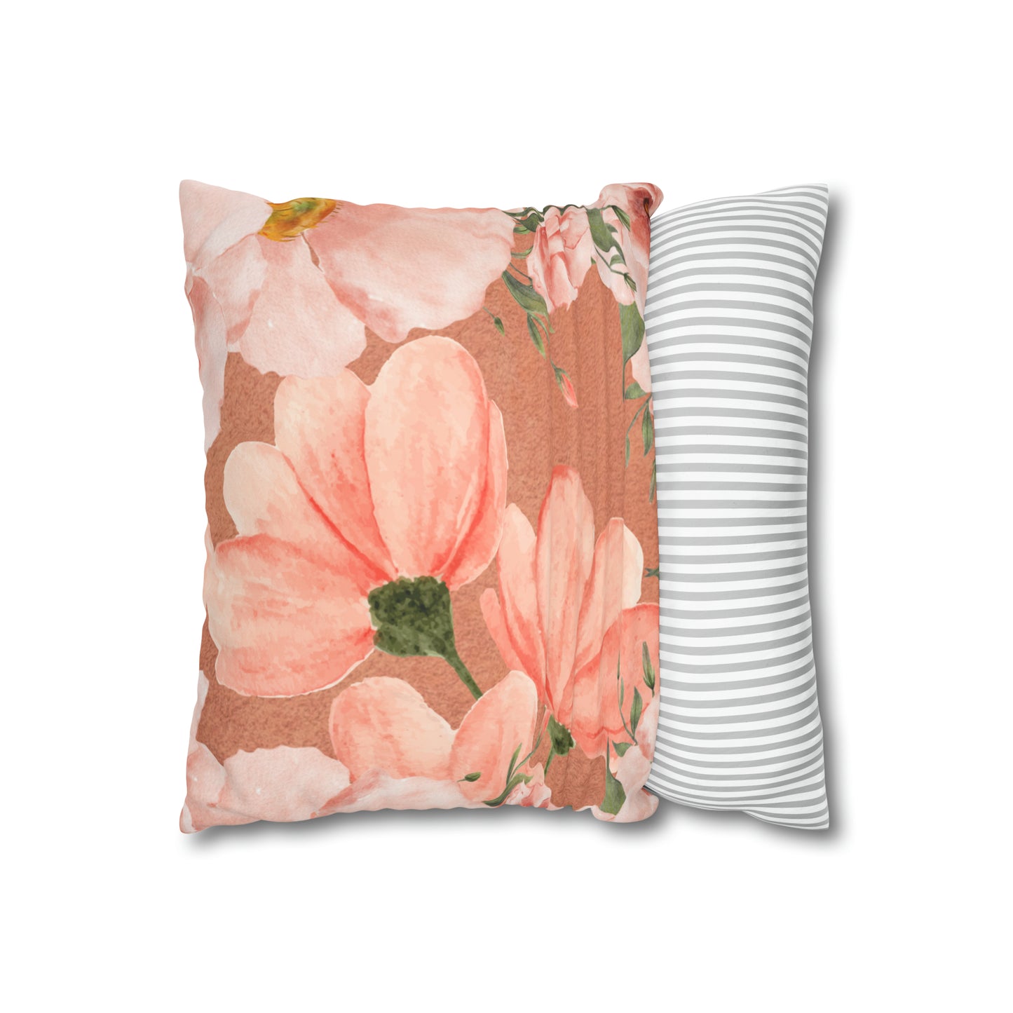 Peach Floral Faux Suede Square Pillow Cover - Decorative Home Accent - Misfit Marketing Design Studios