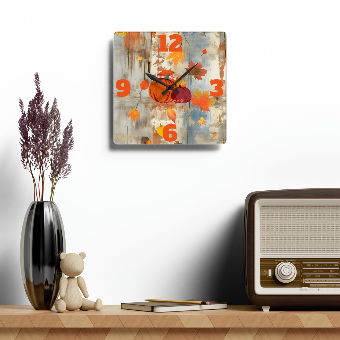 Autumn Pumpkins Acrylic Wall Clock - Misfit Marketing Designs