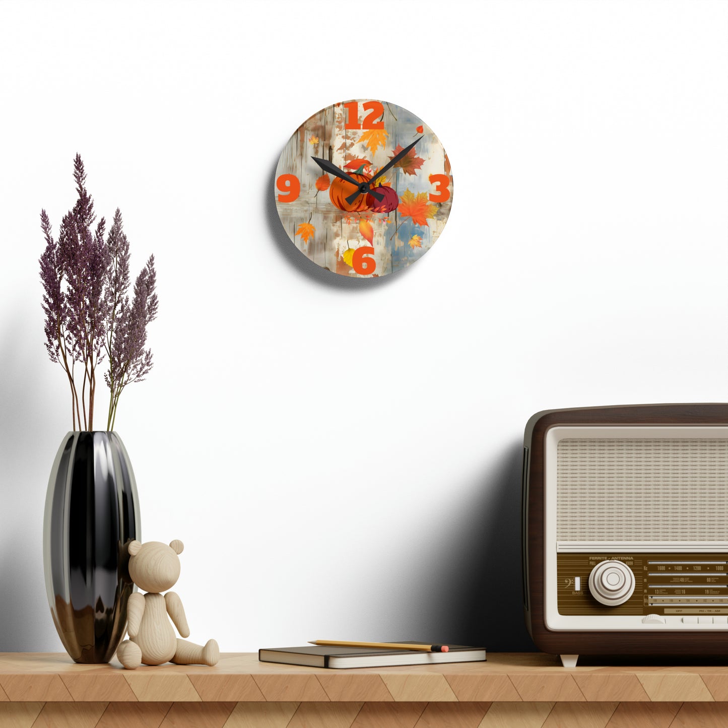 Autumn Pumpkins Acrylic Wall Clock - Misfit Marketing Designs