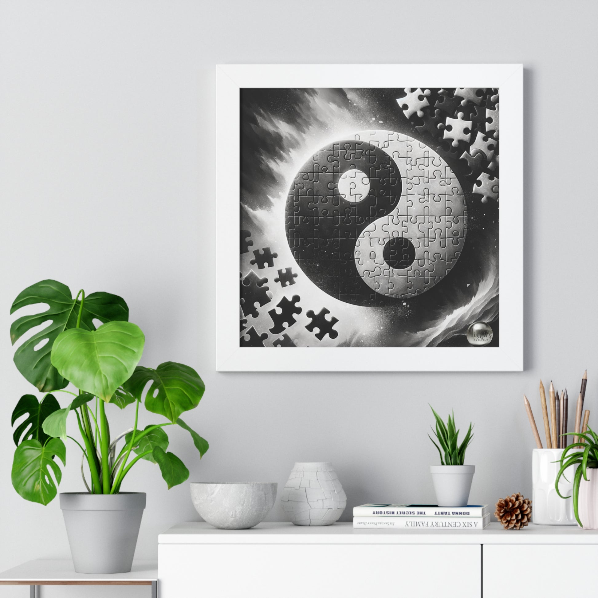 Yin Yang Interconnected Puzzle Pieces - Framed Vertical Poster  Home Decor - Misfit Marketing Design Studios