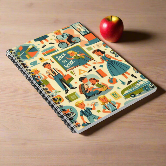 Back to School Mid Century-inspired Spiral Notebook - Ruled Line