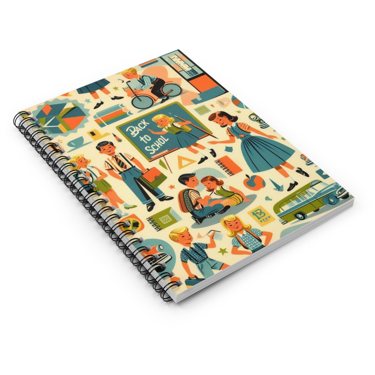 Back to School Mid Century-inspired Spiral Notebook - Ruled Line