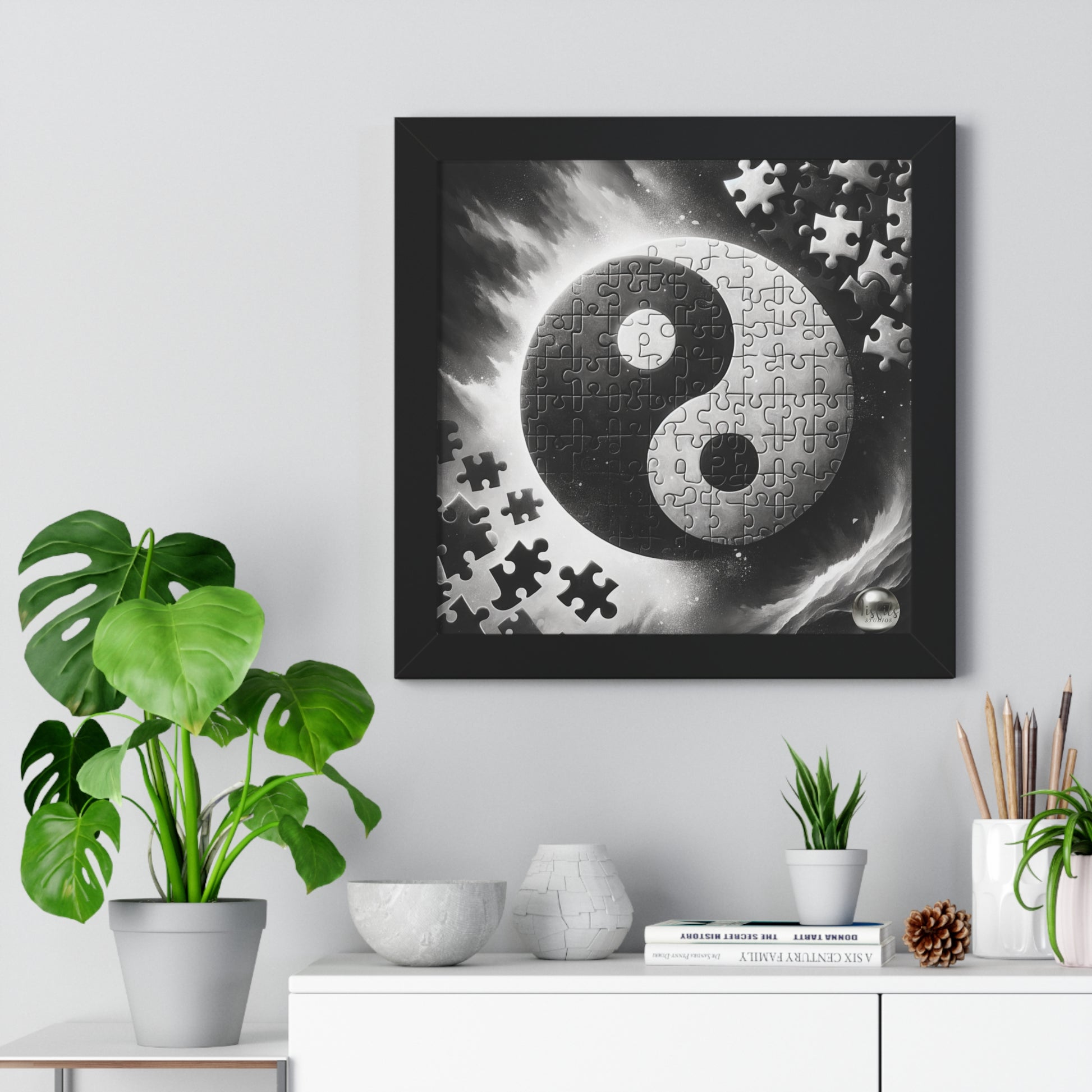 Yin Yang Interconnected Puzzle Pieces - Framed Vertical Poster  Home Decor - Misfit Marketing Design Studios