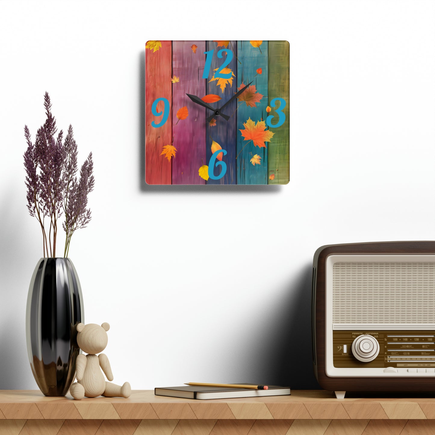 Colorful Wood Autumn Acrylic Wall Clock - Misfit Marketing Designs