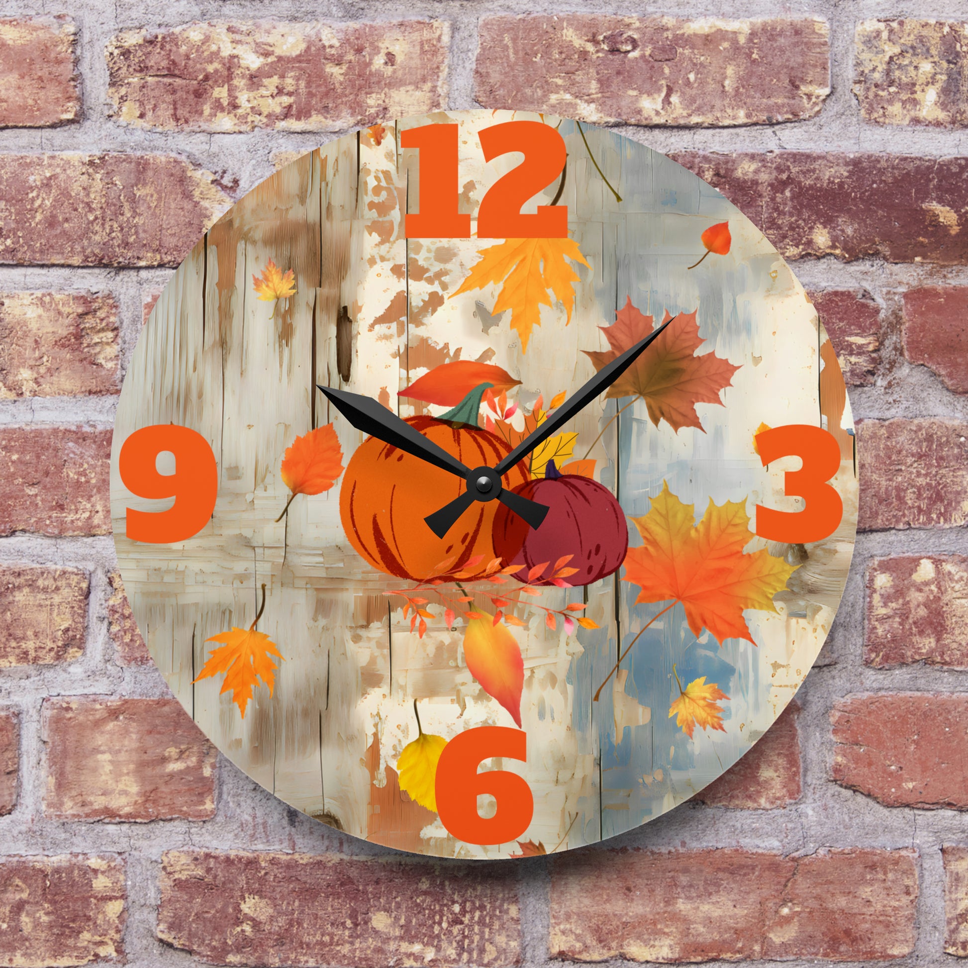 Autumn Pumpkins Acrylic Wall Clock - Misfit Marketing Designs