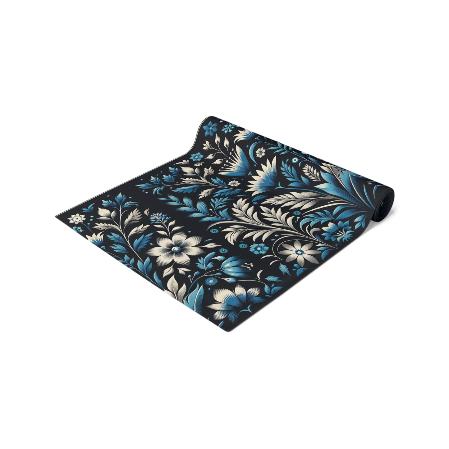 Dark Blue Art Dec Floral Table Runner